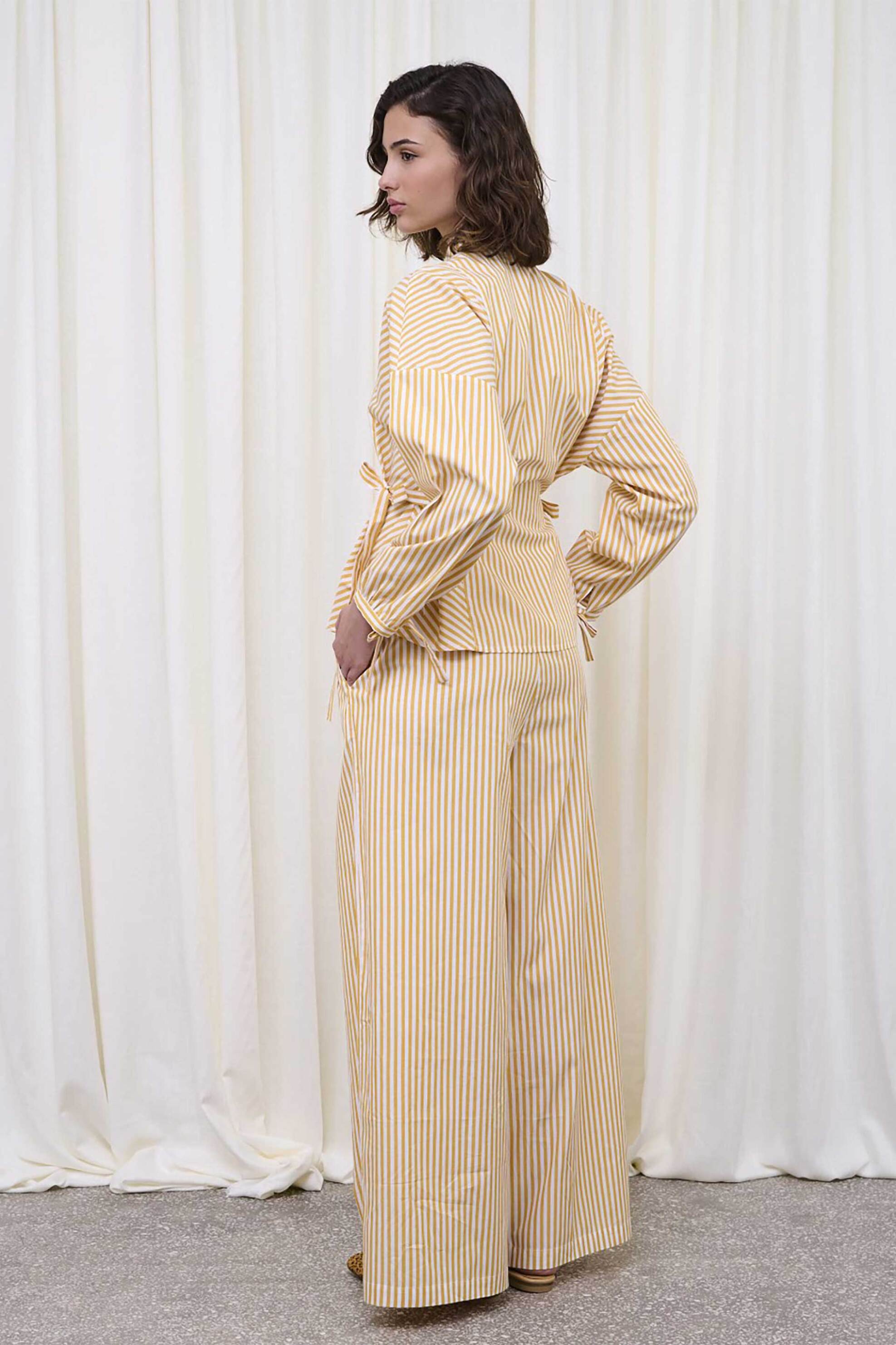 Capetanissa γυναικείο παντελόνι με ριγέ σχέδιο Wide Leg "Almyra" - CP142H04PST Κίτρινο φωτογραφία