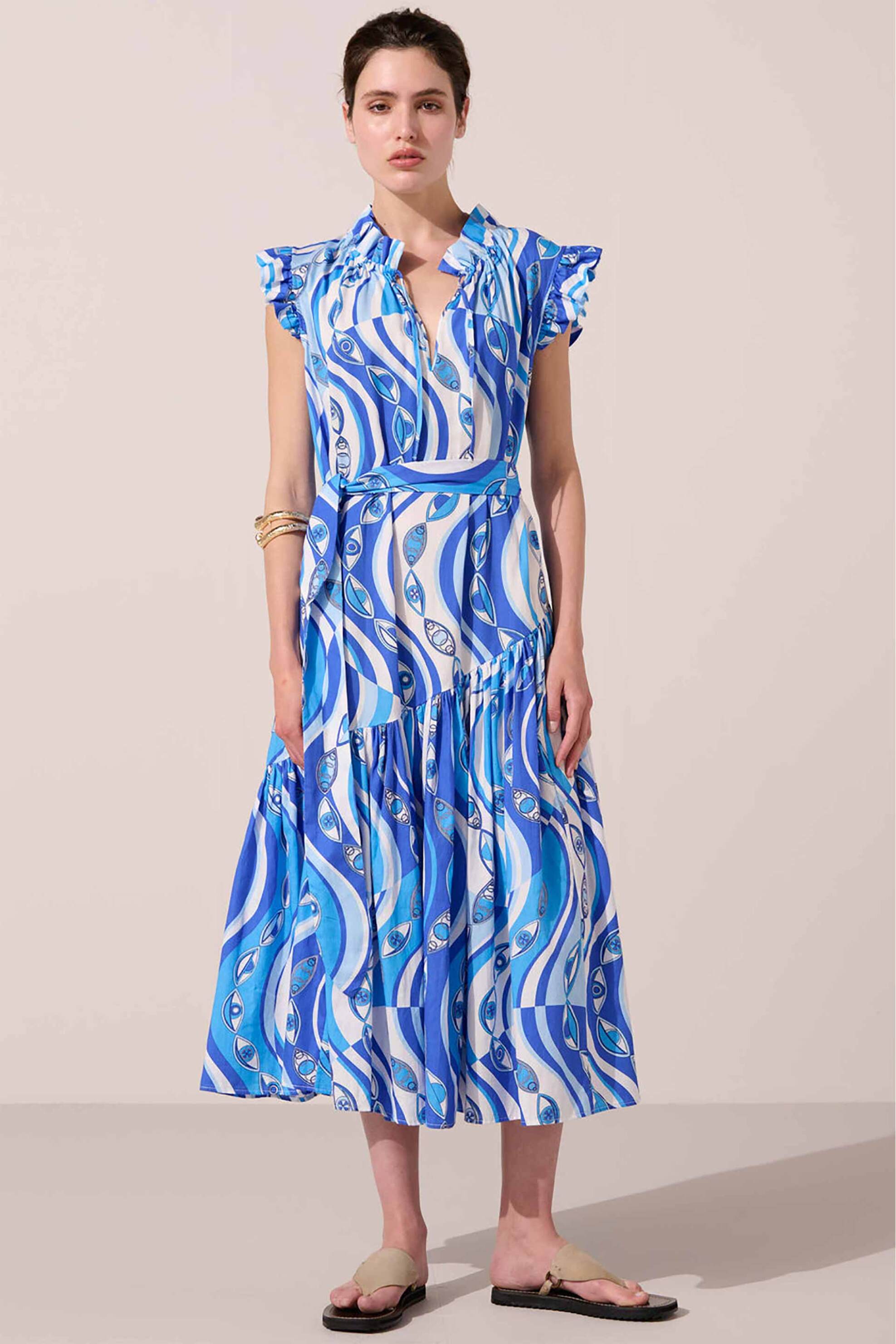 PAOLITA Paolita γυναικείο midi φόρεμα βαμβακερό με all-over print "Ocean Eyes" - DR2520JD-OE Λευκό - Μπλε