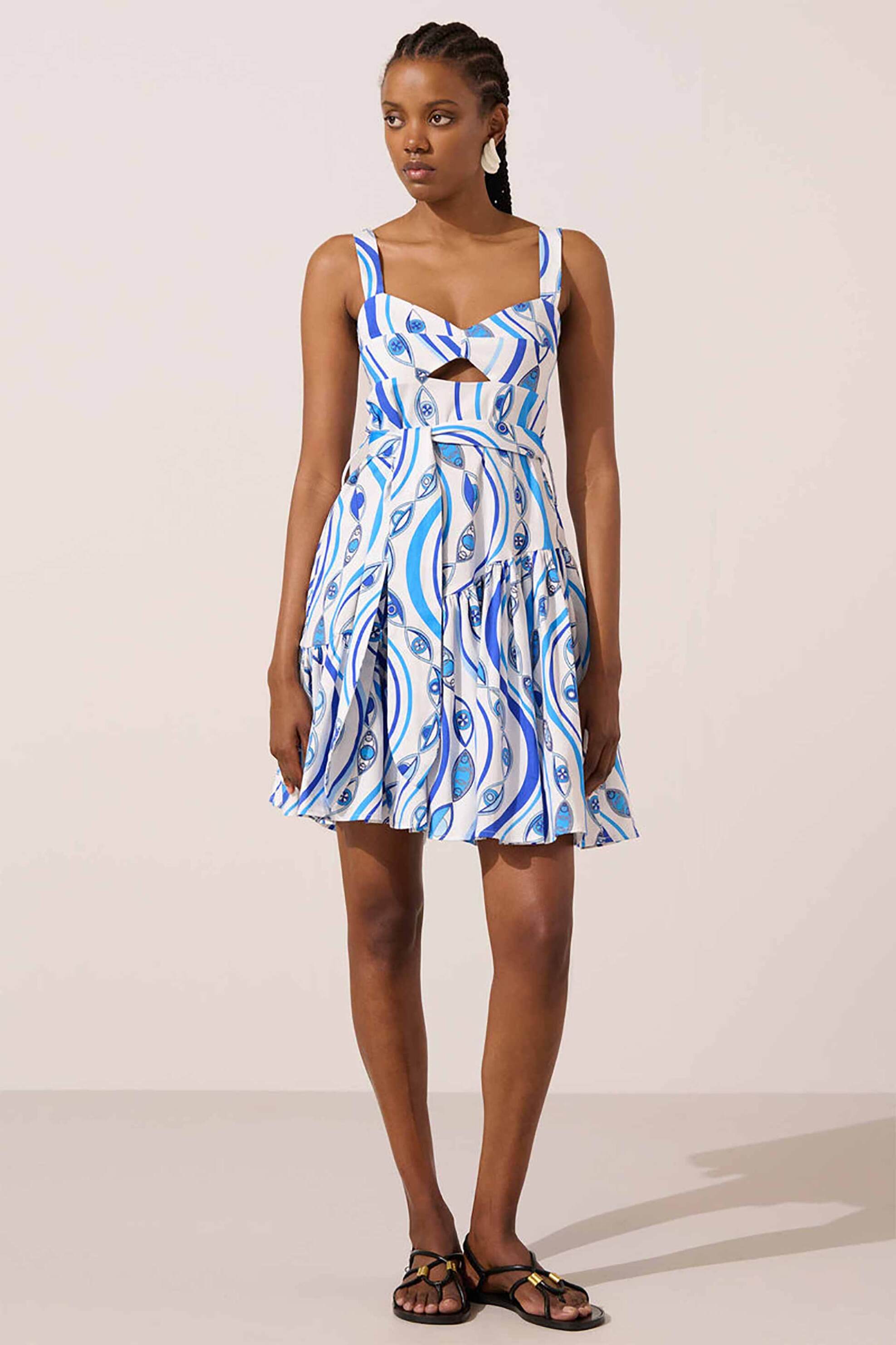 Paolita γυναικείο mini αμάνικο φόρεμα με all-over print και cut out "Ocean Eyes Selena" - DR2524SE-OE Λευκό - Μπλε φωτογραφία