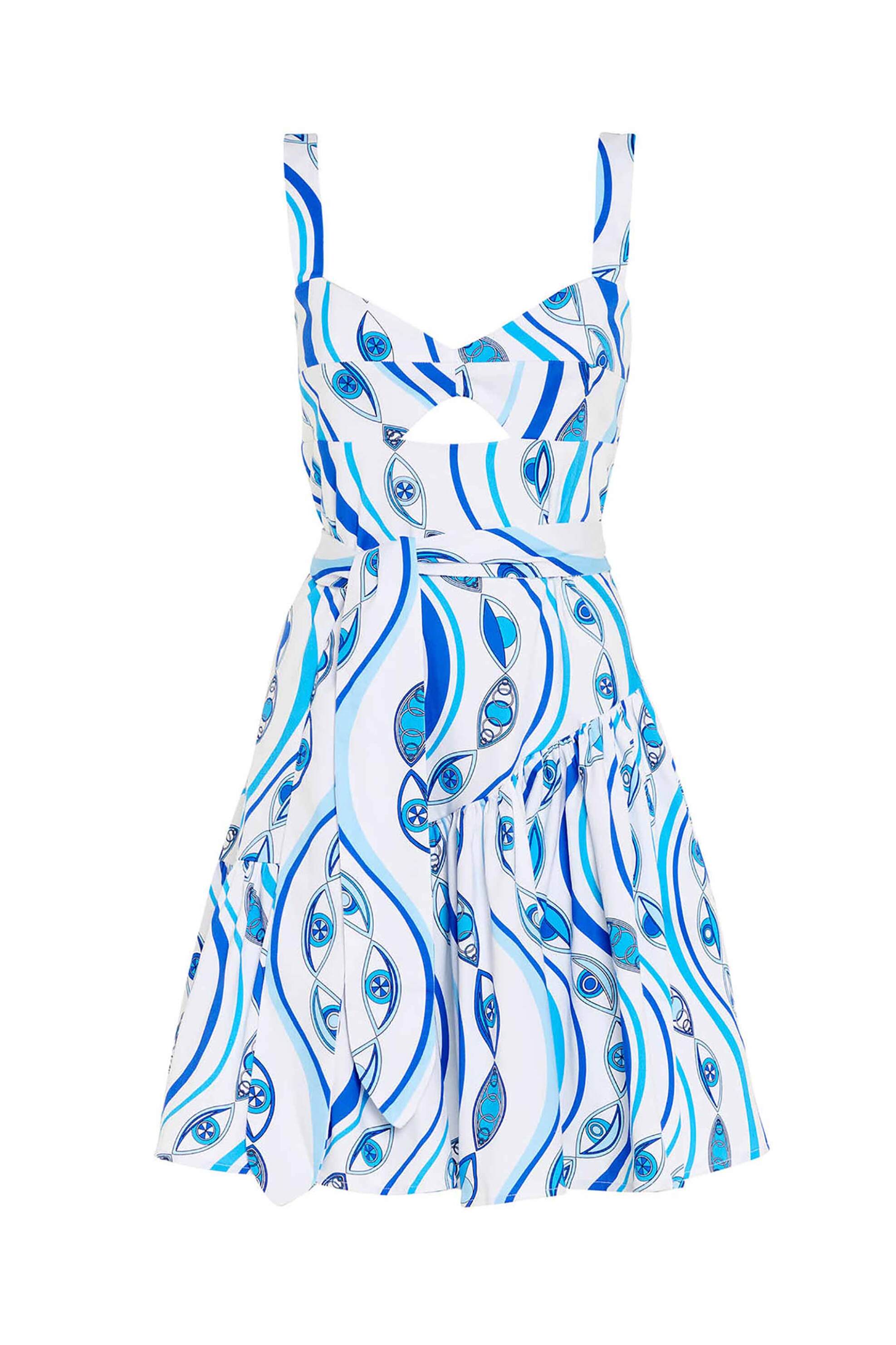 PAOLITA Paolita γυναικείο mini αμάνικο φόρεμα με all-over print και cut out "Ocean Eyes Selena" - DR2524SE-OE Λευκό - Μπλε - 4