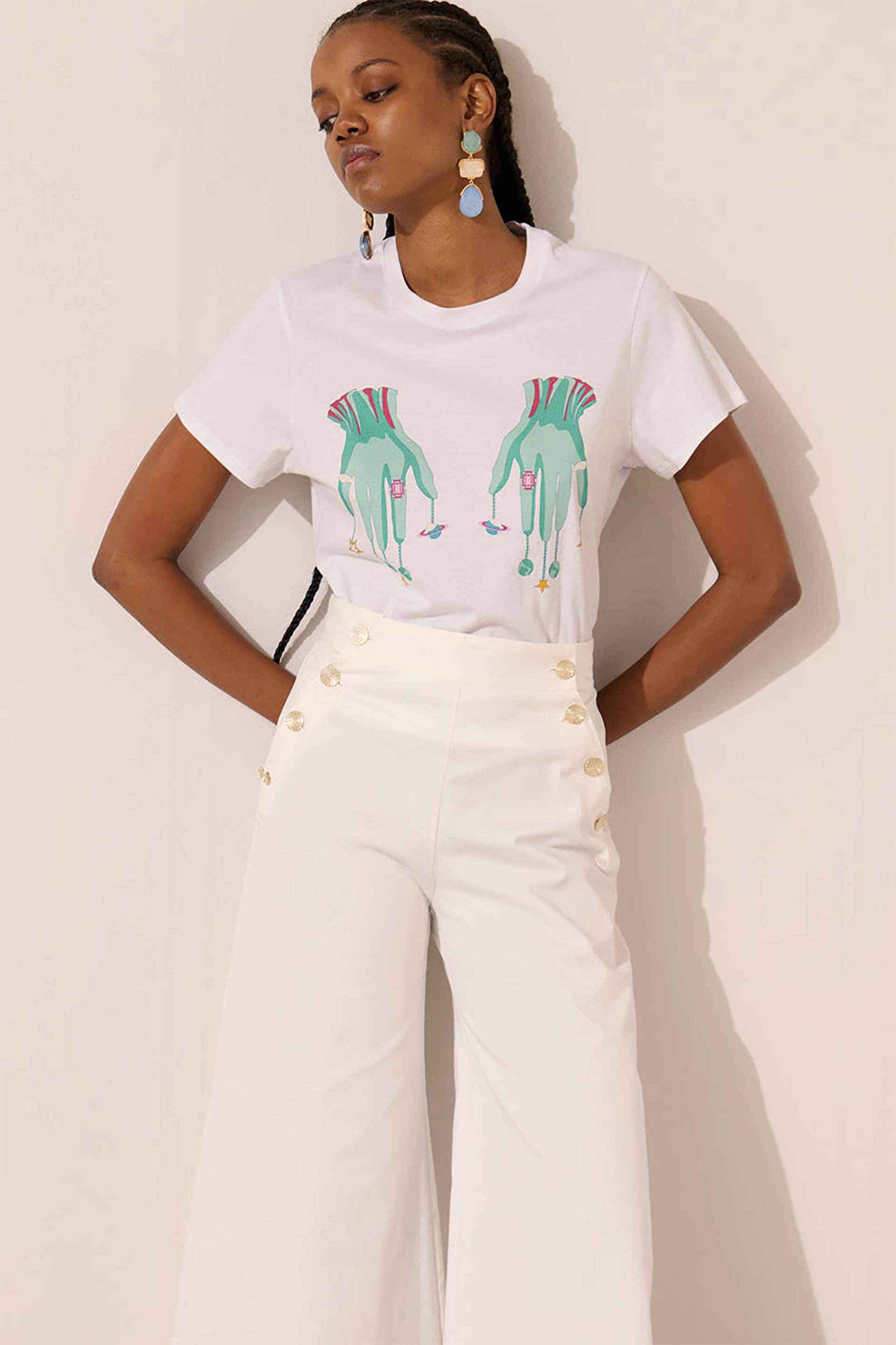 PAOLITA Paolita γυναικείo T-shirt βαμβακερό με graphic print "Astroelevator" - TS2501TS-AE Λευκό