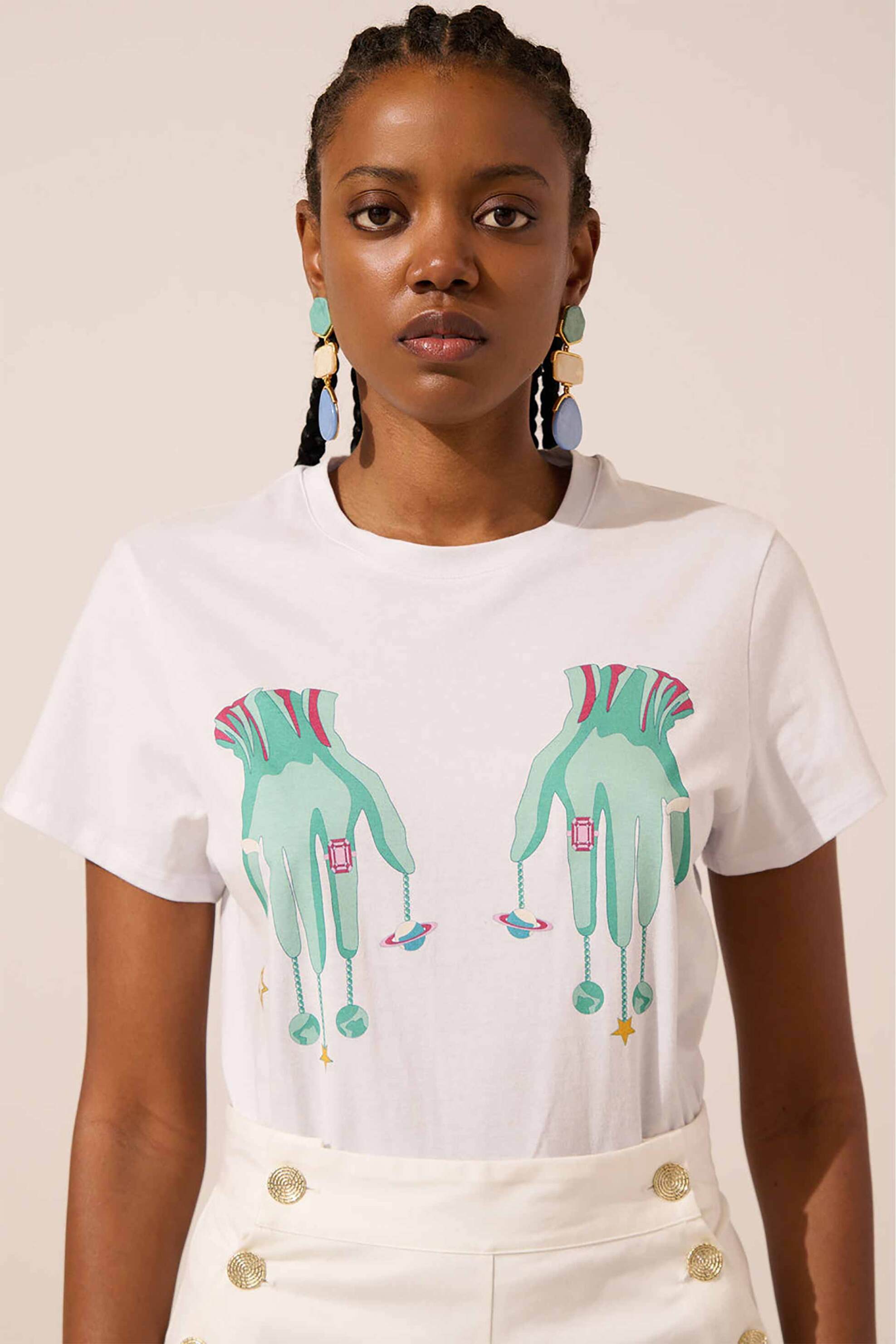 Paolita γυναικείo T-shirt βαμβακερό με graphic print "Astroelevator" - TS2501TS-AE Λευκό φωτογραφία