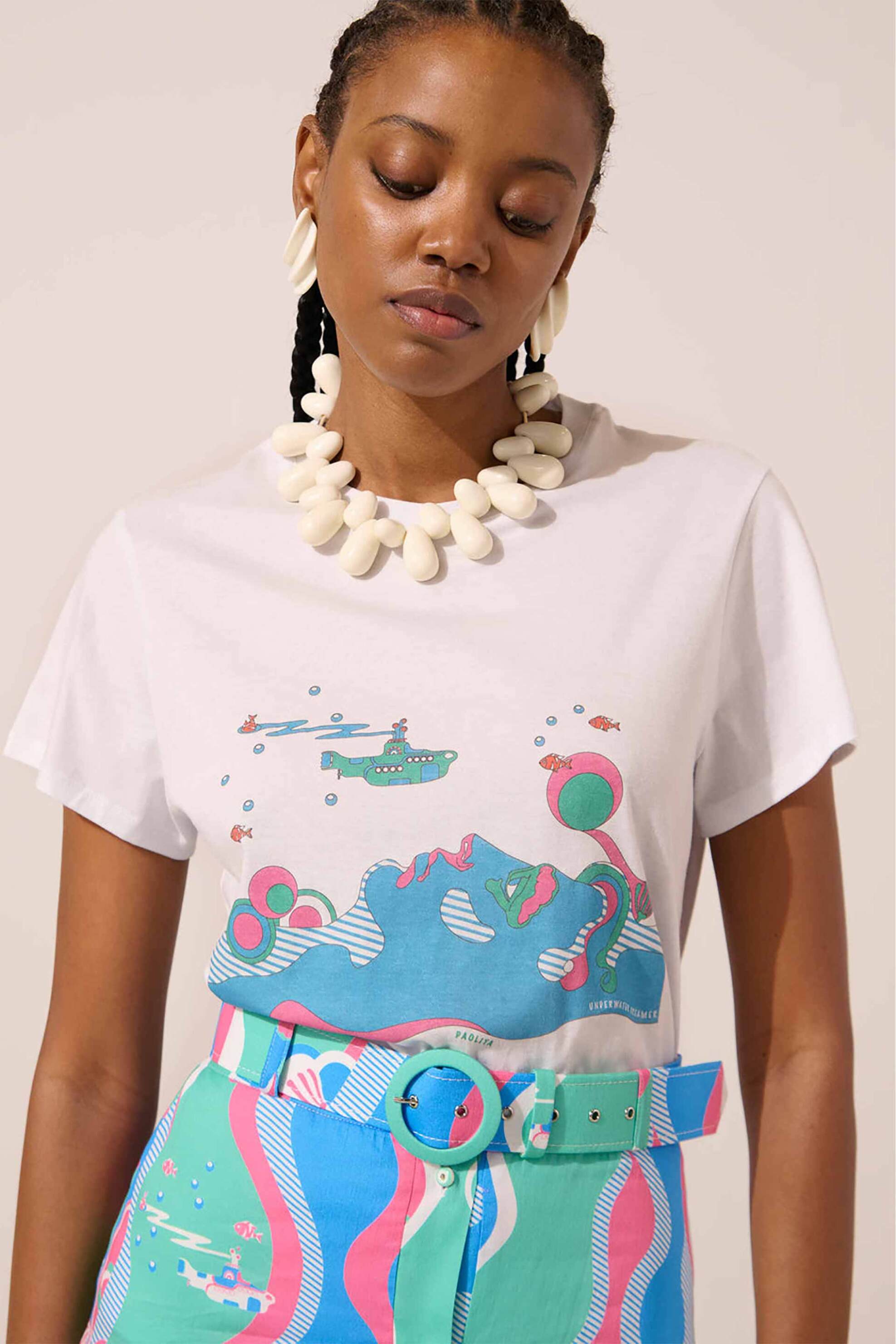 Paolita γυναικείo T-shirt βαμβακερό με graphic print "Underwater Dreamer" - TS2501TS-UD Λευκό φωτογραφία