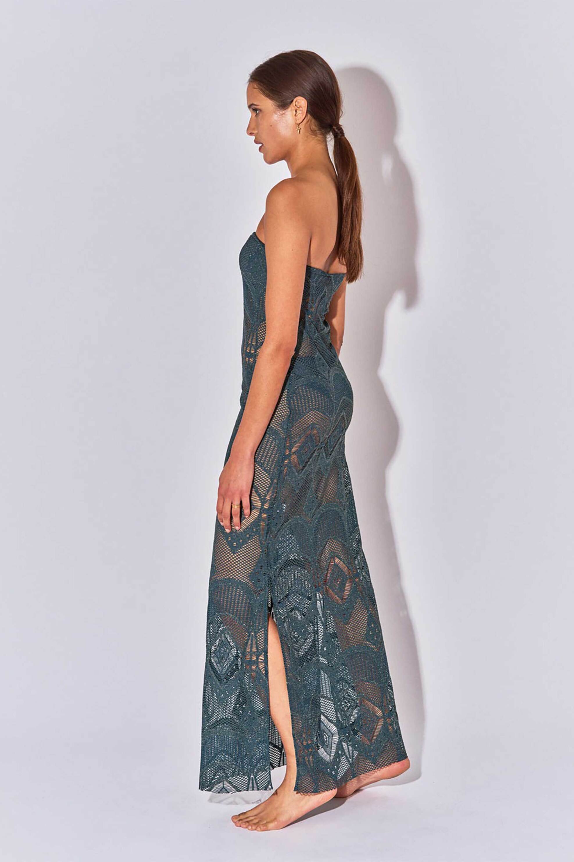BELIZA Beliza γυναικείο maxi φόρεμα πλεκτό δαντέλα "Louise Crochet" - LOUISECROCH/SS25 Πετρόλ - 3