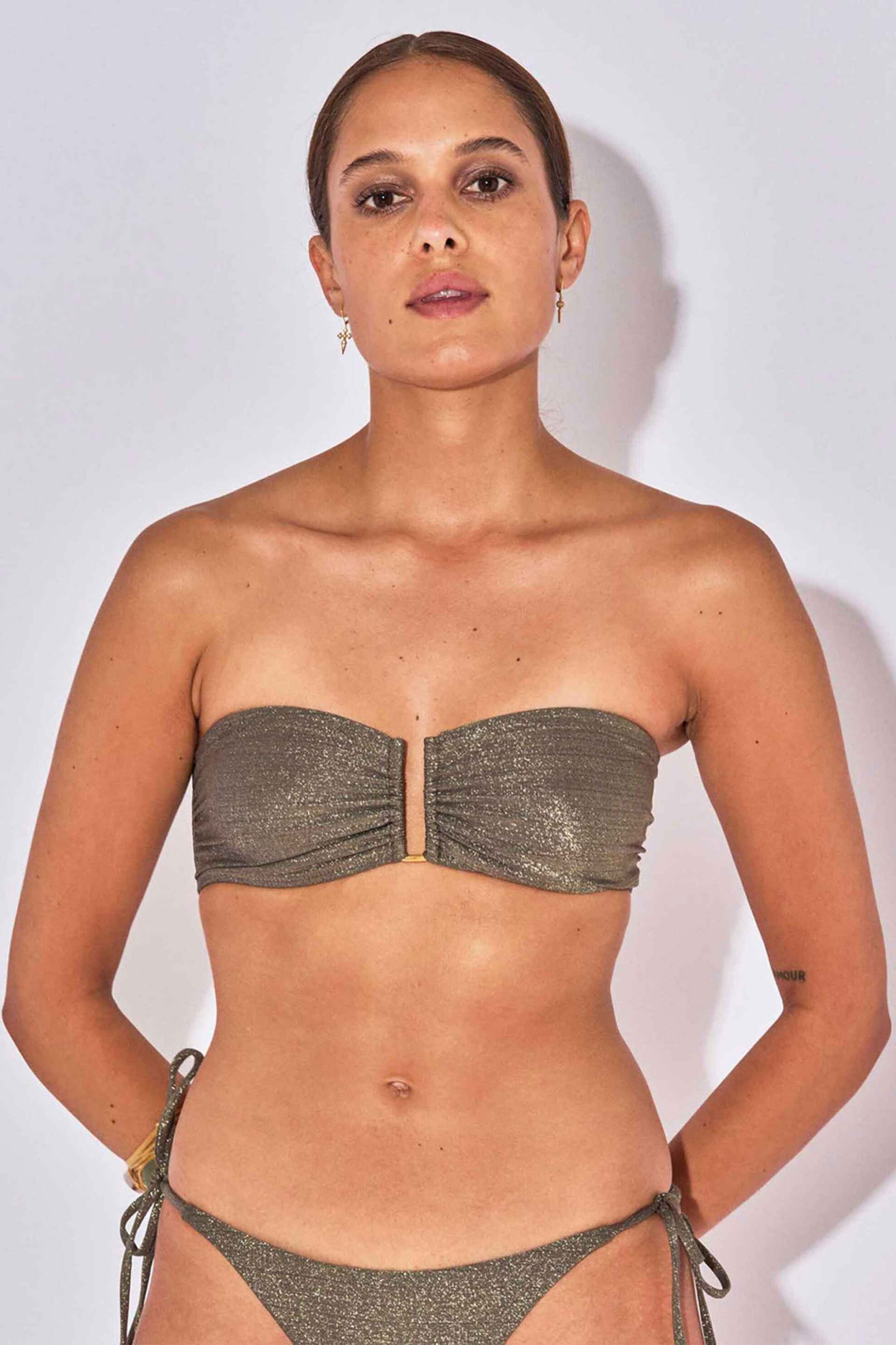BELIZA Beliza γυναικείο μαγιό τοπ bandeau "Nina Lurex Mineral" - NINATOPLX/SS25 Λαδί