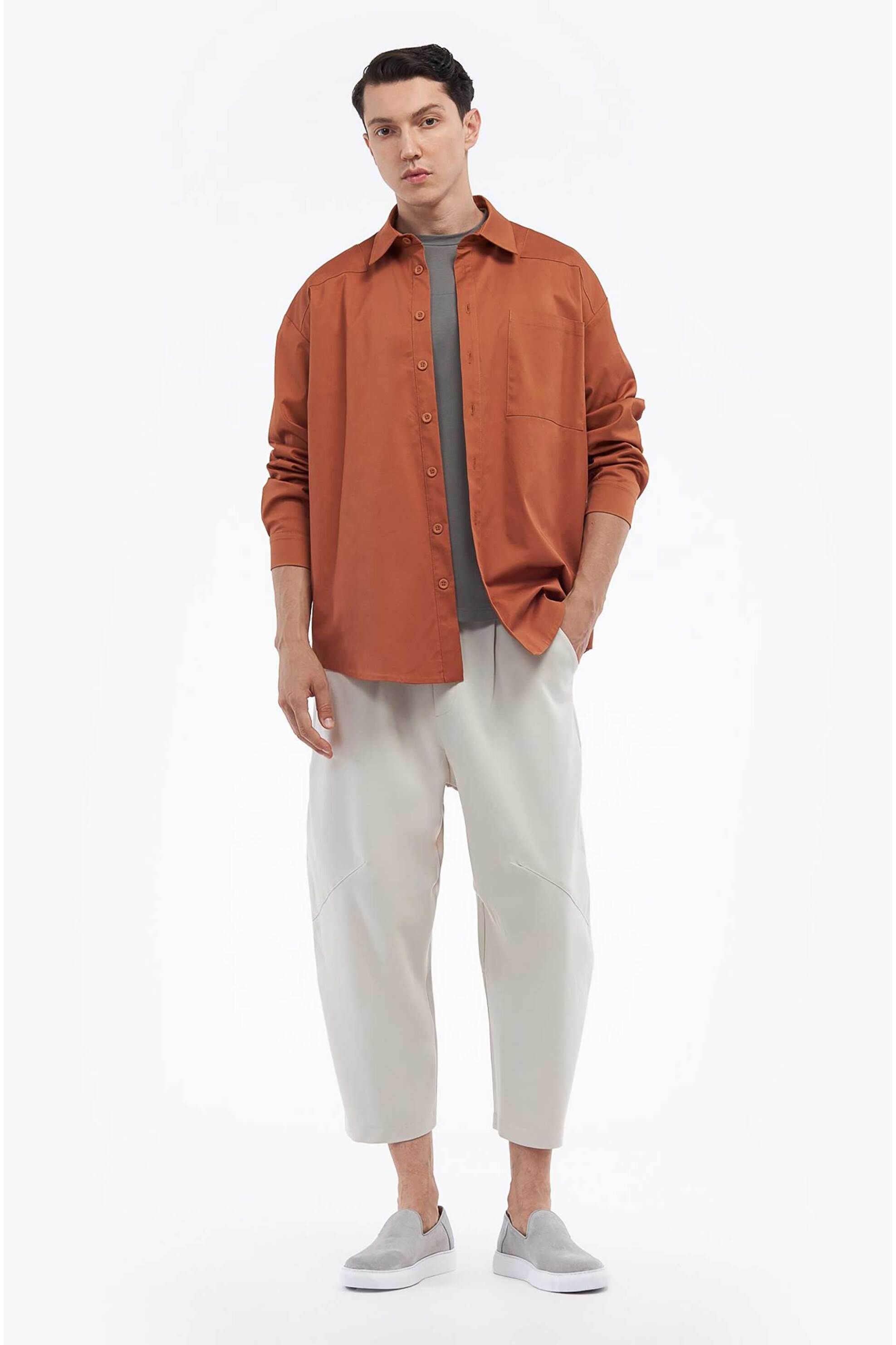 AOS unisex παντελόνι με ελαστική μέση Straight fit - 1.U.PA07103.OWH.M/L Εκρού φωτογραφία