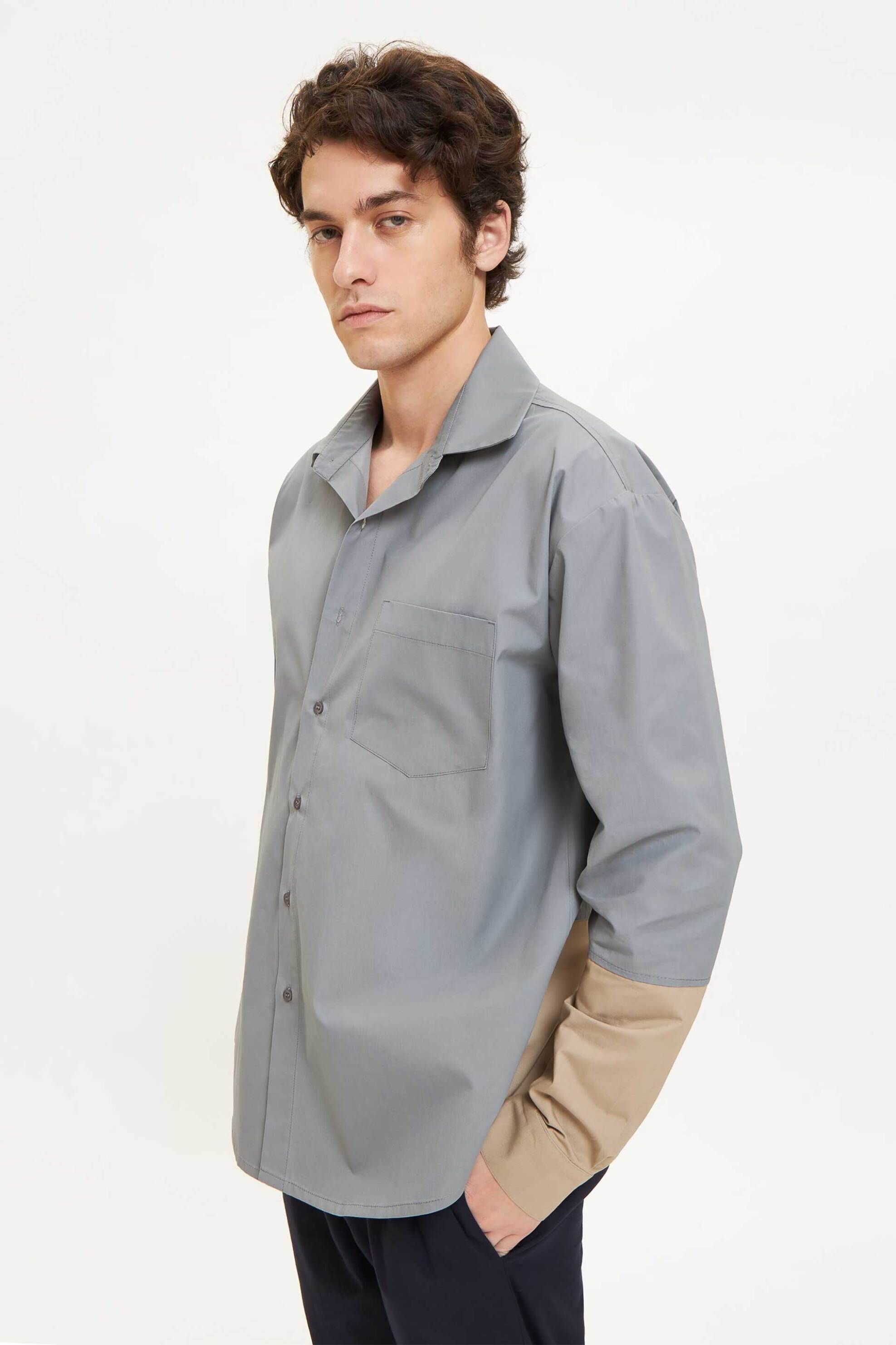 AOS ανδρικό πουκάμισο με διχρωμία και τσέπη Classic Fit - W24.M.SH143.GRE.L Γκρι φωτογραφία