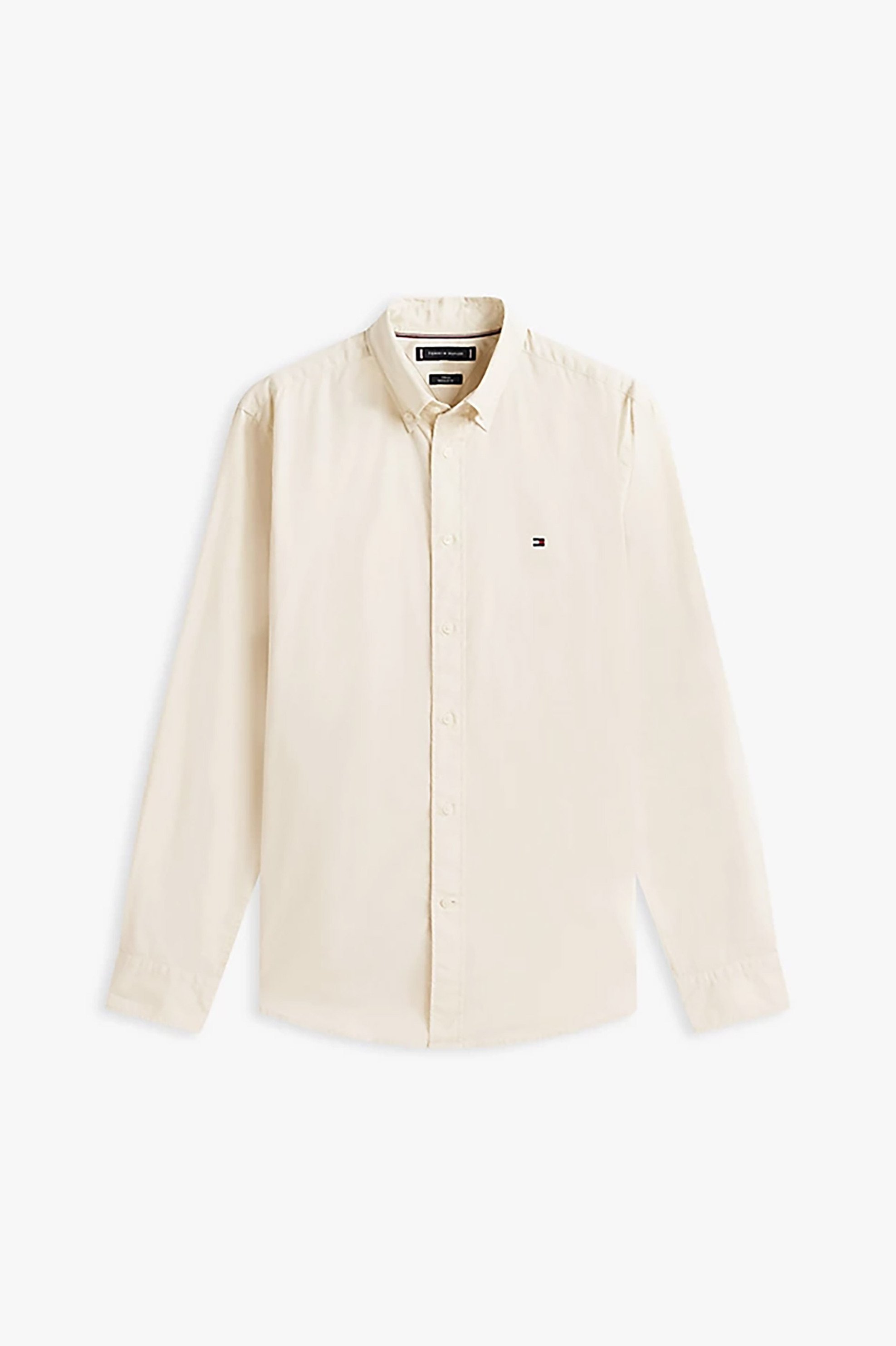 Tommy Hilfiger Ανδρικό Πουκάμισο Button Down με Κεντημένο Λογότυπο Regular Fit - Mw0Mw37550 Εκρού