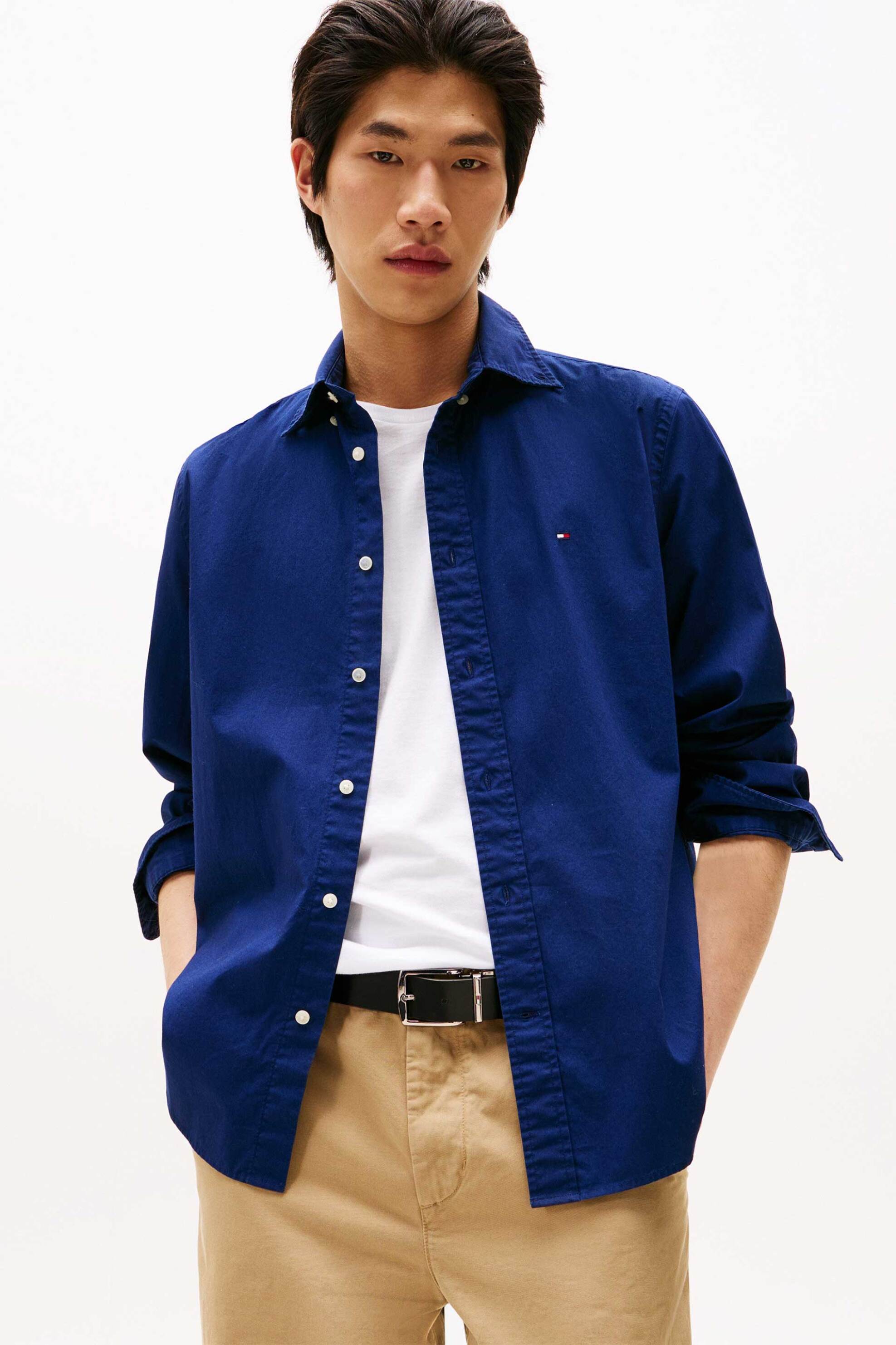 Tommy Hilfiger ανδρικό πουκάμισο button down με κεντημένο λογότυπο Regular Fit - MW0MW37550 Μπλε Σκούρο