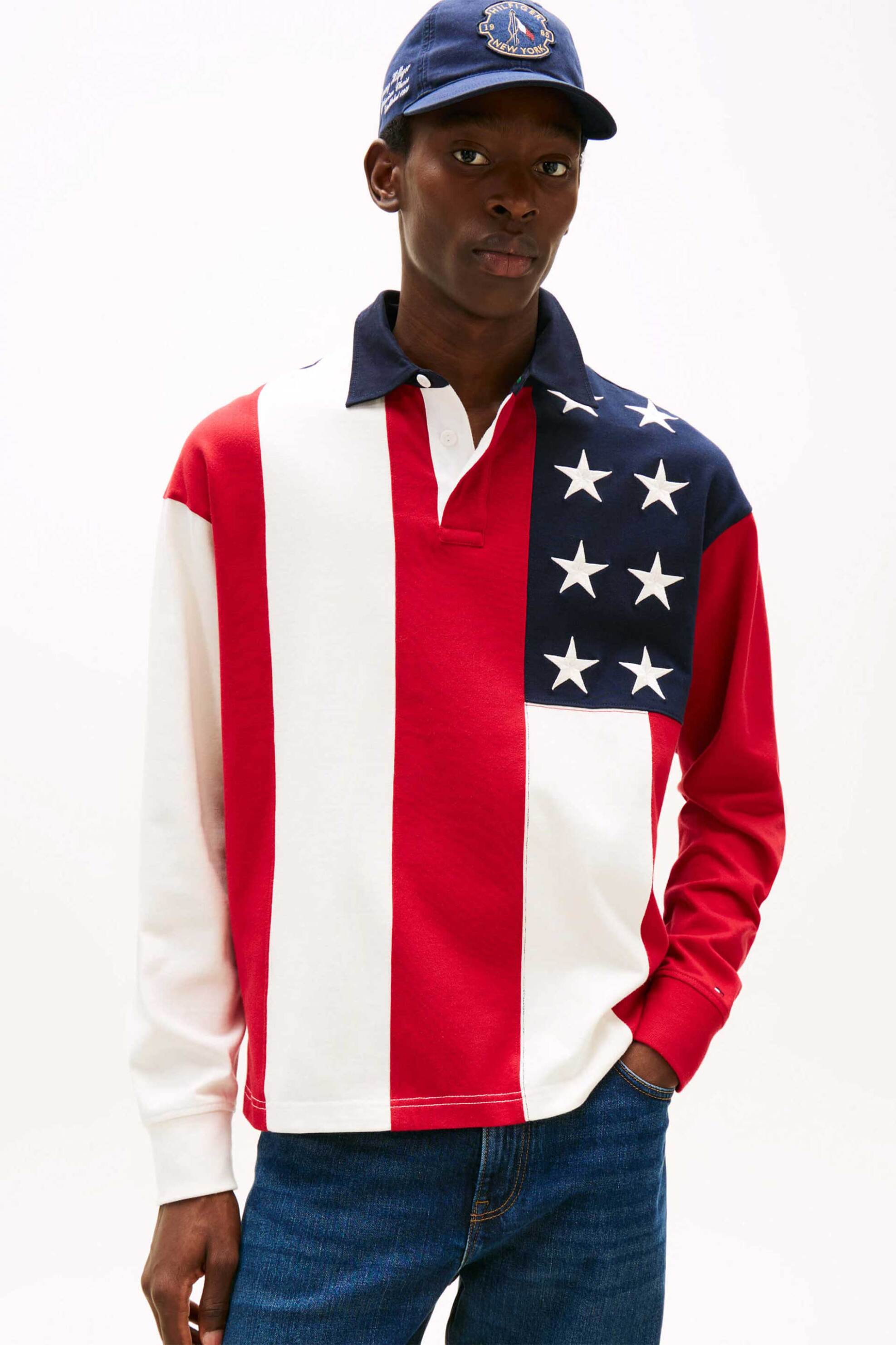 Tommy Hilfiger ανδρική μπλούζα πόλο με american flag print Regular Fit - MW0MW39690 Κόκκινο