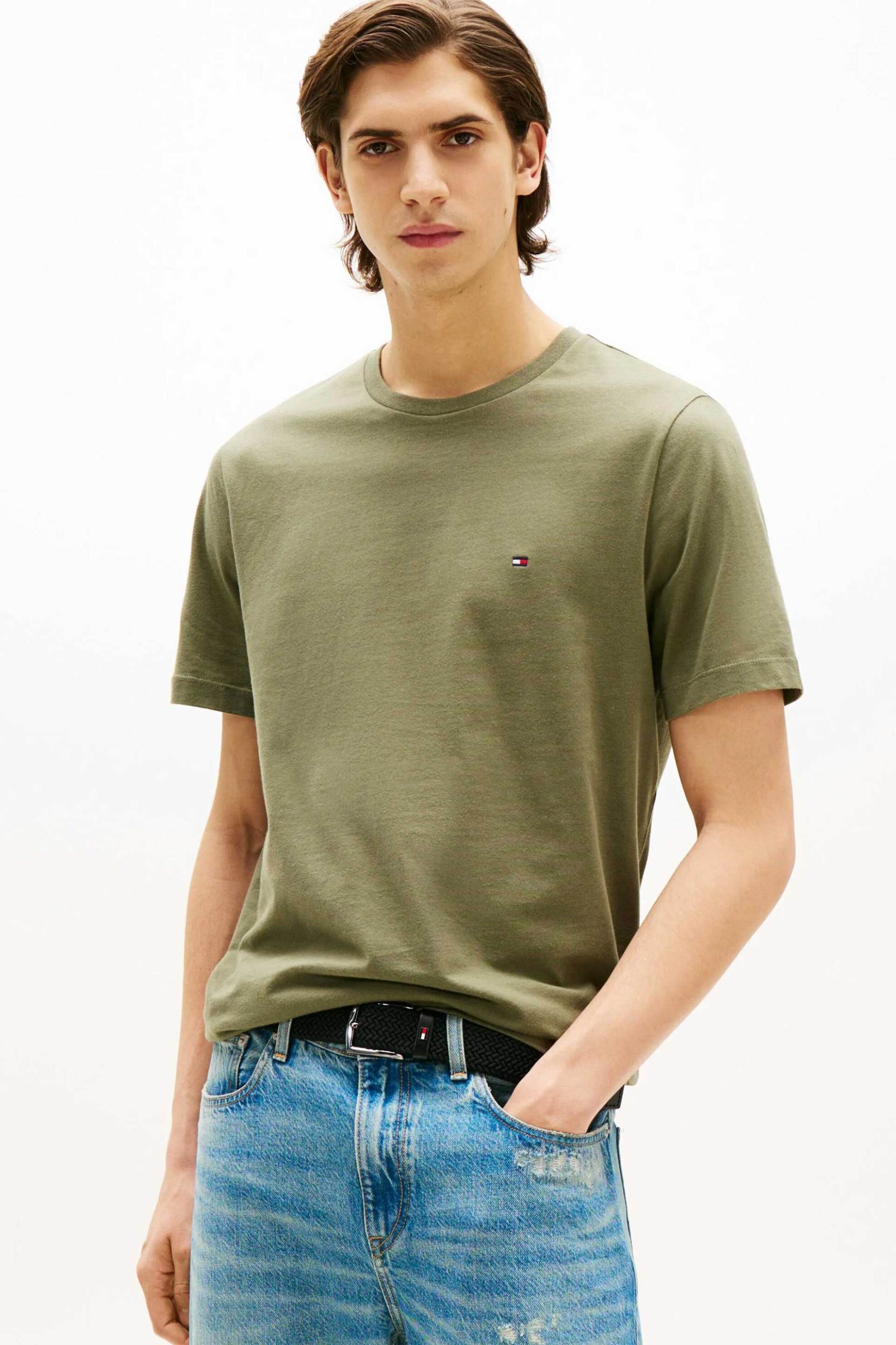 Tommy Hilfiger ανδρικό T-shirt με λογότυπο Regular Fit - MW0MW39995 Λαδί