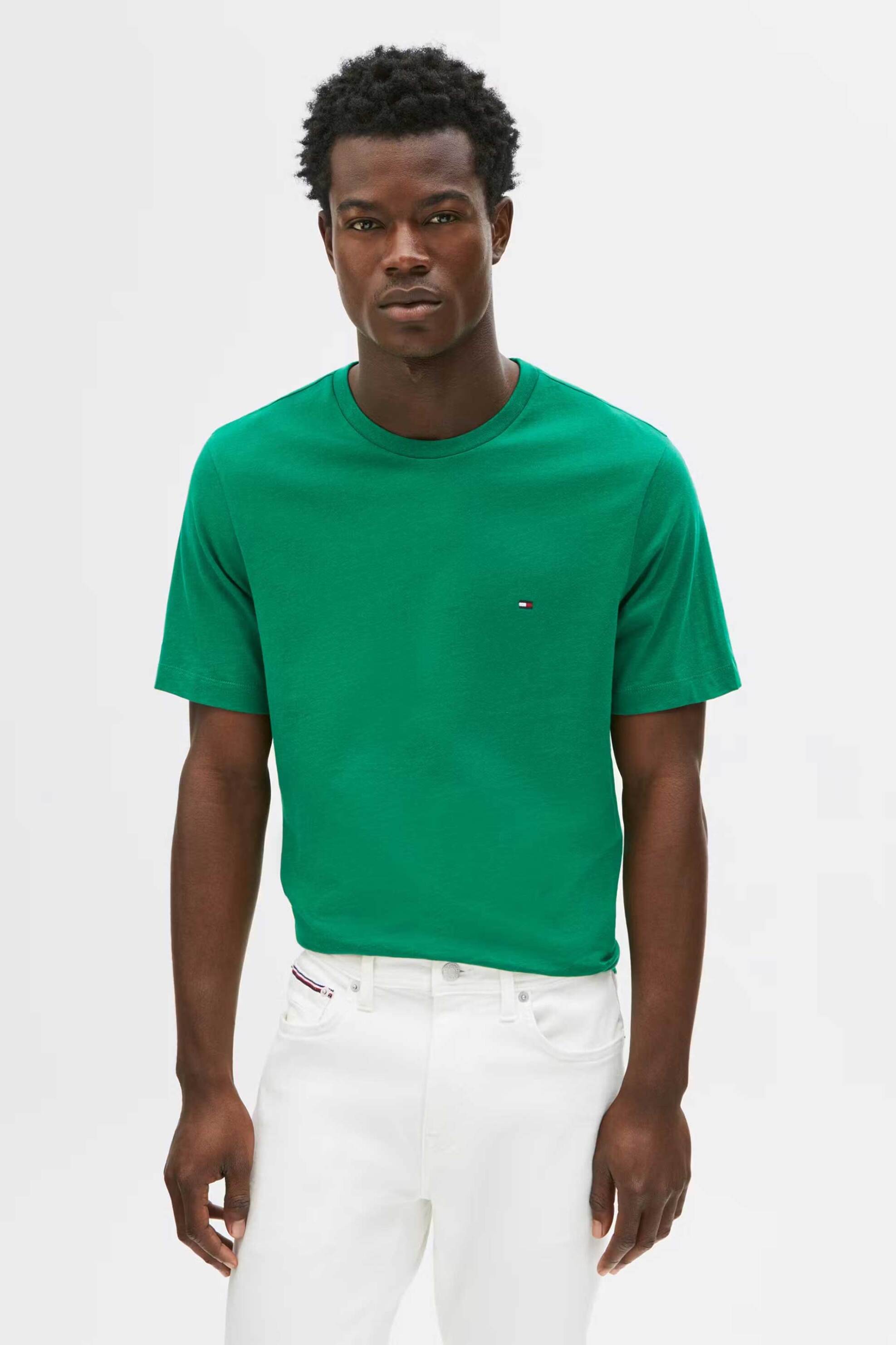 Tommy Hilfiger ανδρικό T-shirt με λογότυπο Regular Fit - MW0MW39995 Πράσινο Tropical