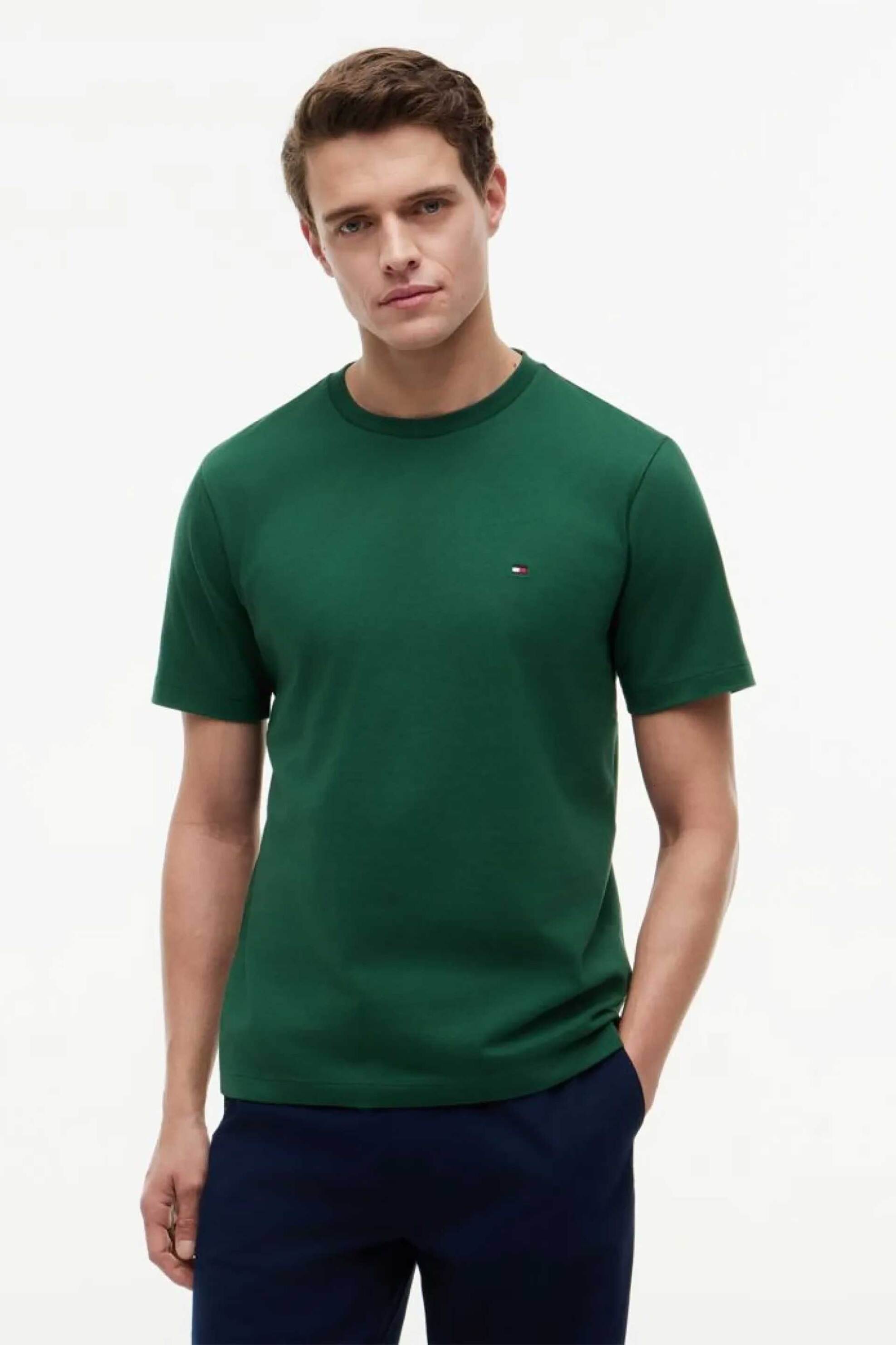 Tommy Hilfiger ανδρικό T-shirt με λογότυπο Regular Fit - MW0MW39995 Πράσινο Σκούρο