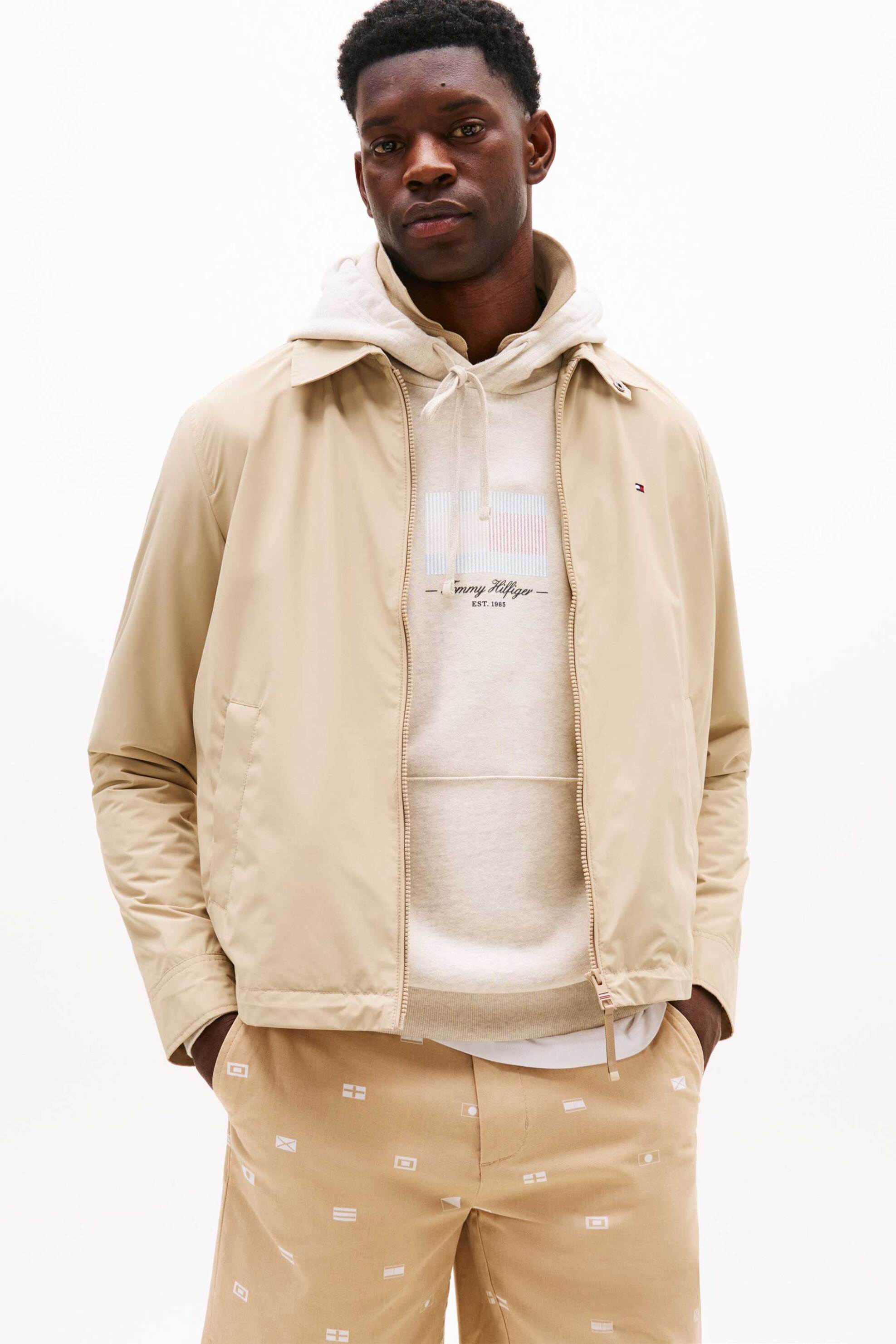 Tommy Hilfiger ανδρικό αδιάβροχο jacket με λογότυπο Regular Fit - MW0MW40582 Μπεζ