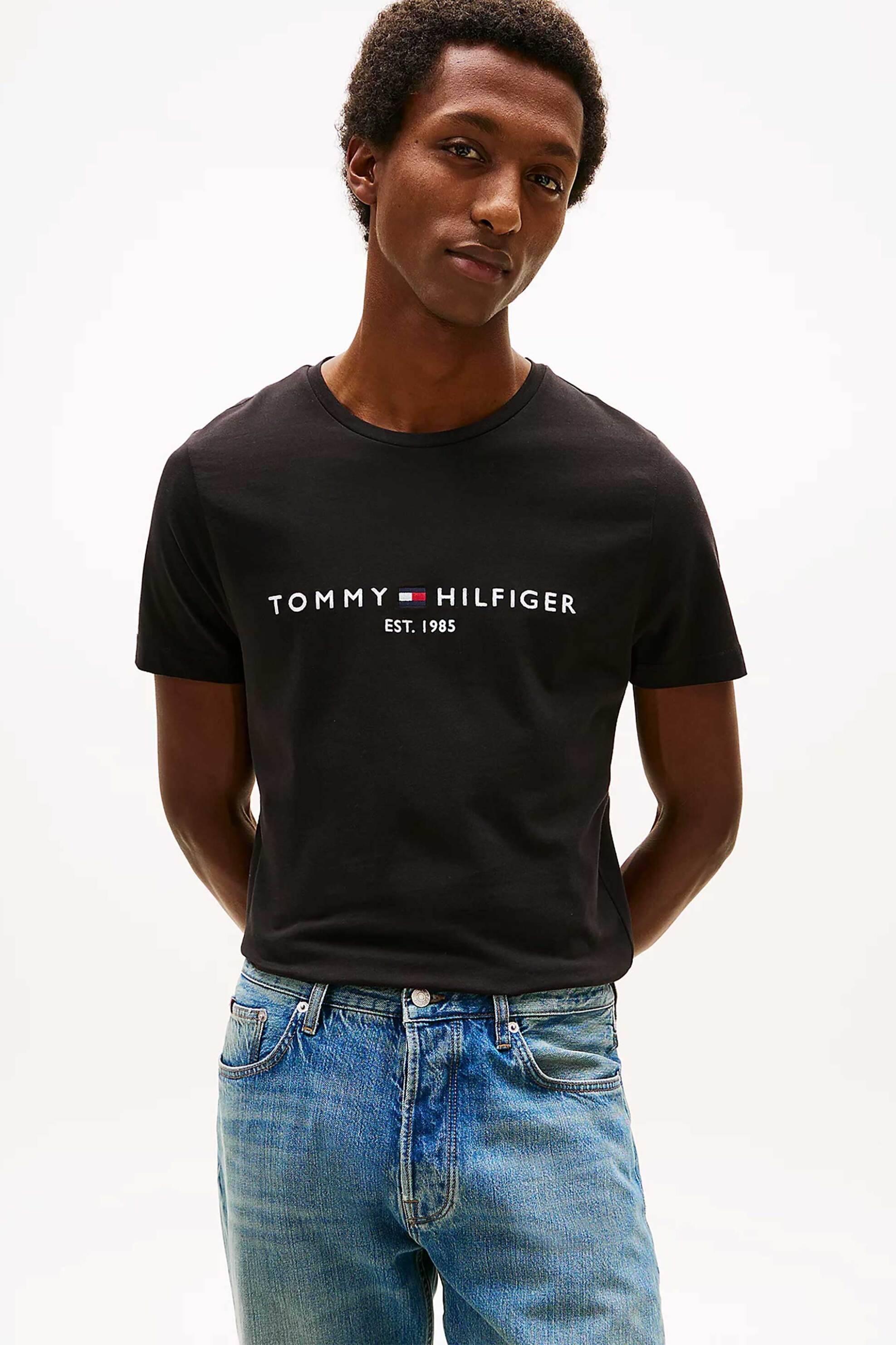 Tommy Hilfiger ανδρικό T-shirt με λογότυπο Regular Fit - MW0MW11465 Μαύρο