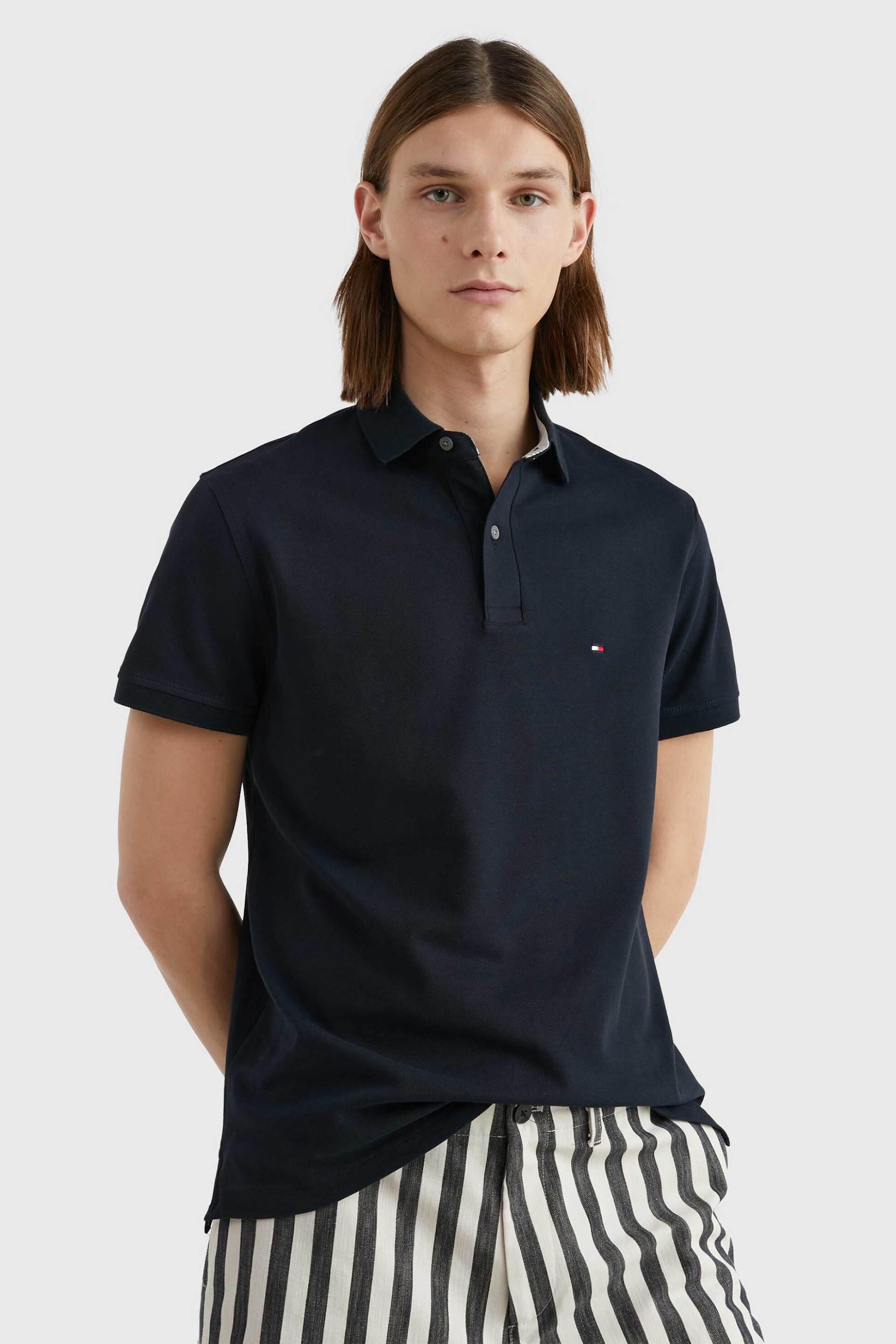 Tommy Hilfiger ανδρική μπλούζα πόλο πικέ με κεντημένο λογότυπο Regular Fit - MW0MW17770 Μπλε Σκούρο