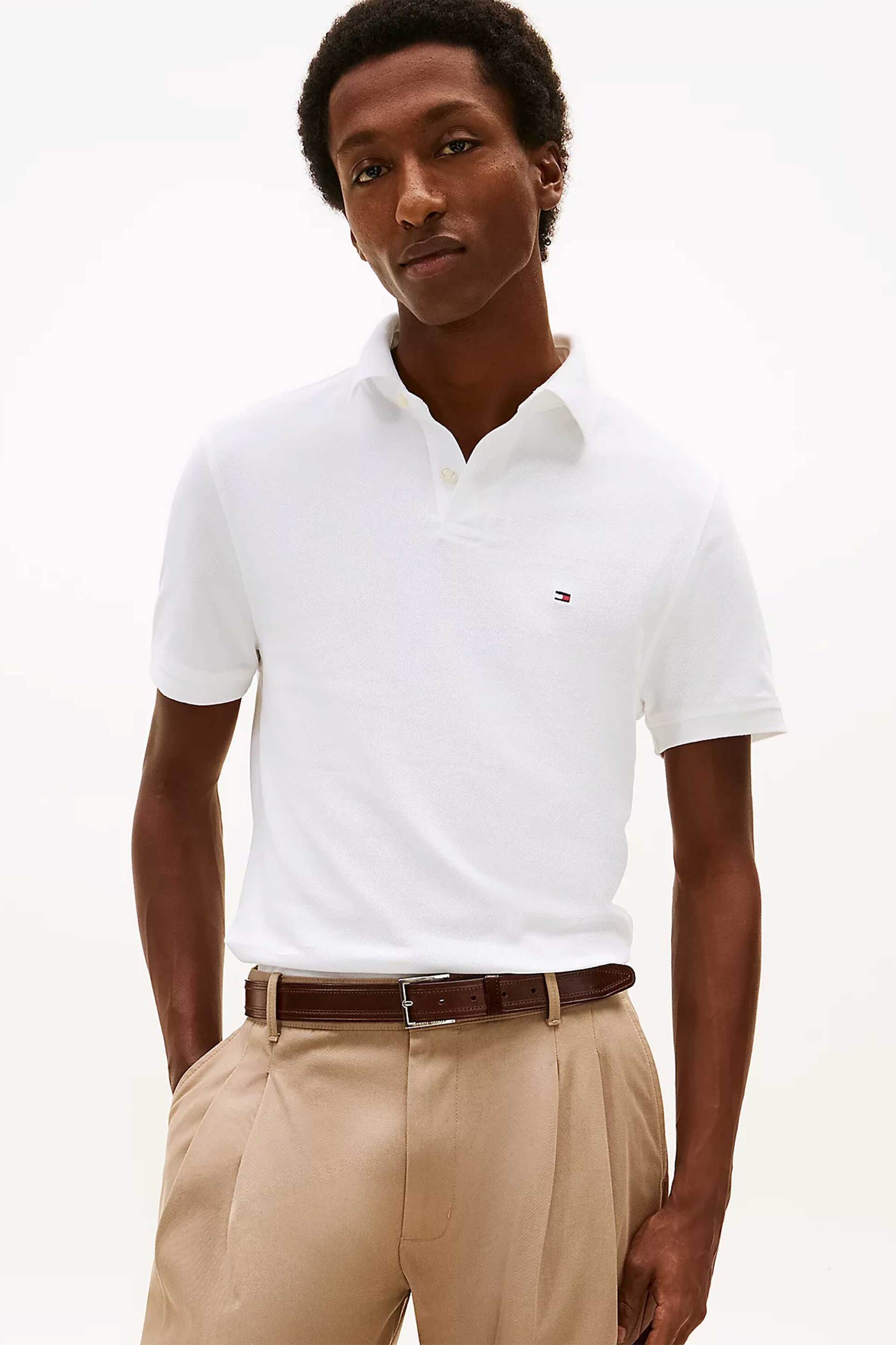 Tommy Hilfiger ανδρική μπλούζα πόλο πικέ με κεντημένο λογότυπο Regular Fit - MW0MW17770 Λευκό