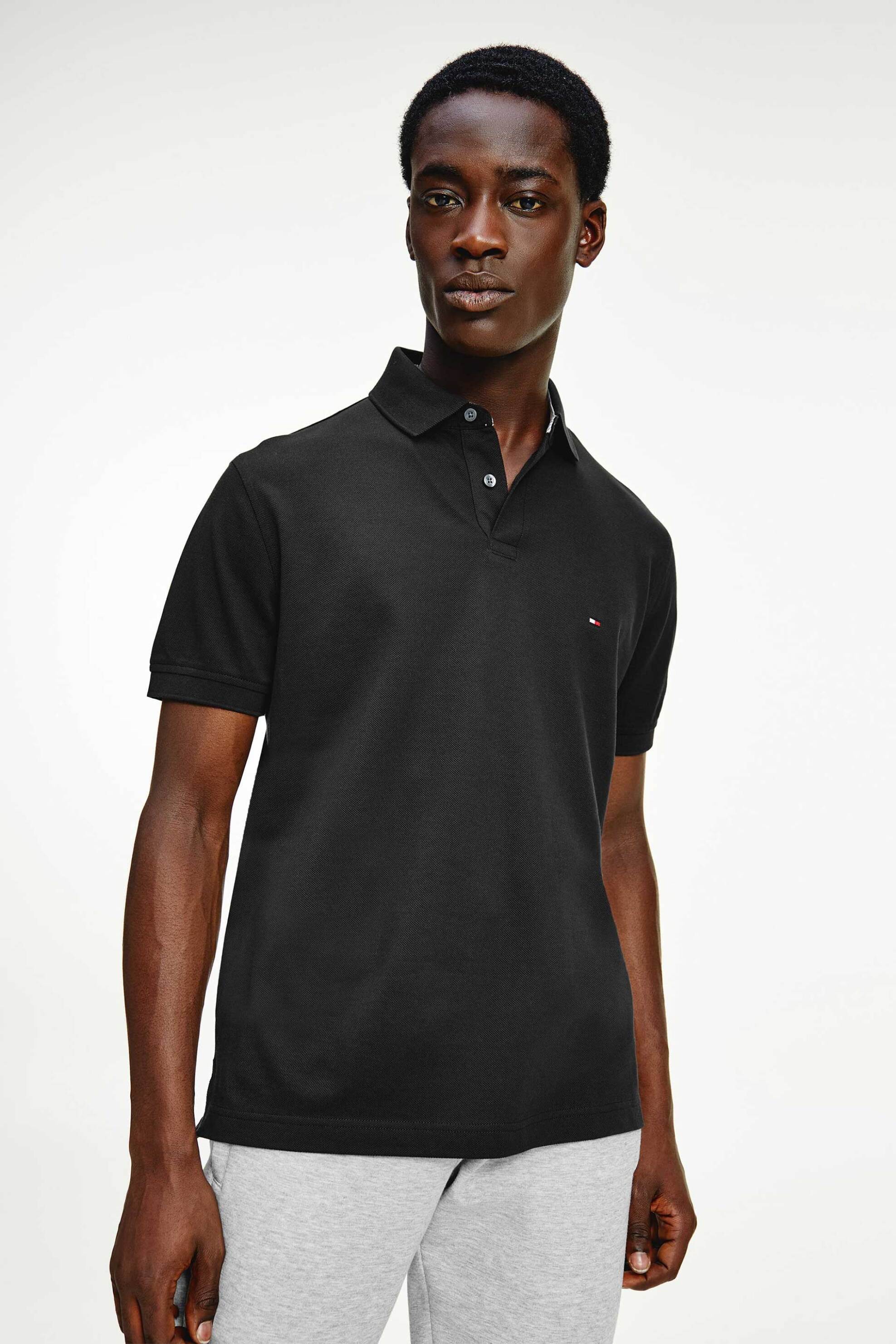 Tommy Hilfiger ανδρική μπλούζα πόλο πικέ με κεντημένο λογότυπο Regular Fit - MW0MW17770 Μαύρο