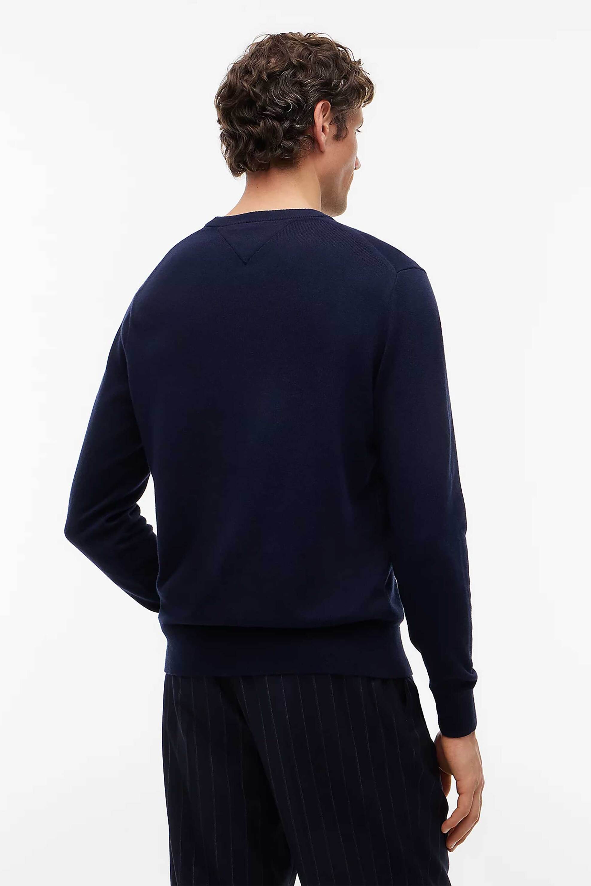 Tommy Hilfiger Ανδρικό Πουλόβερ με Κασμίρι Και Κεντημένο Λογότυπο Regular Fit - Mw0Mw28046 Σκούρο Μπλε