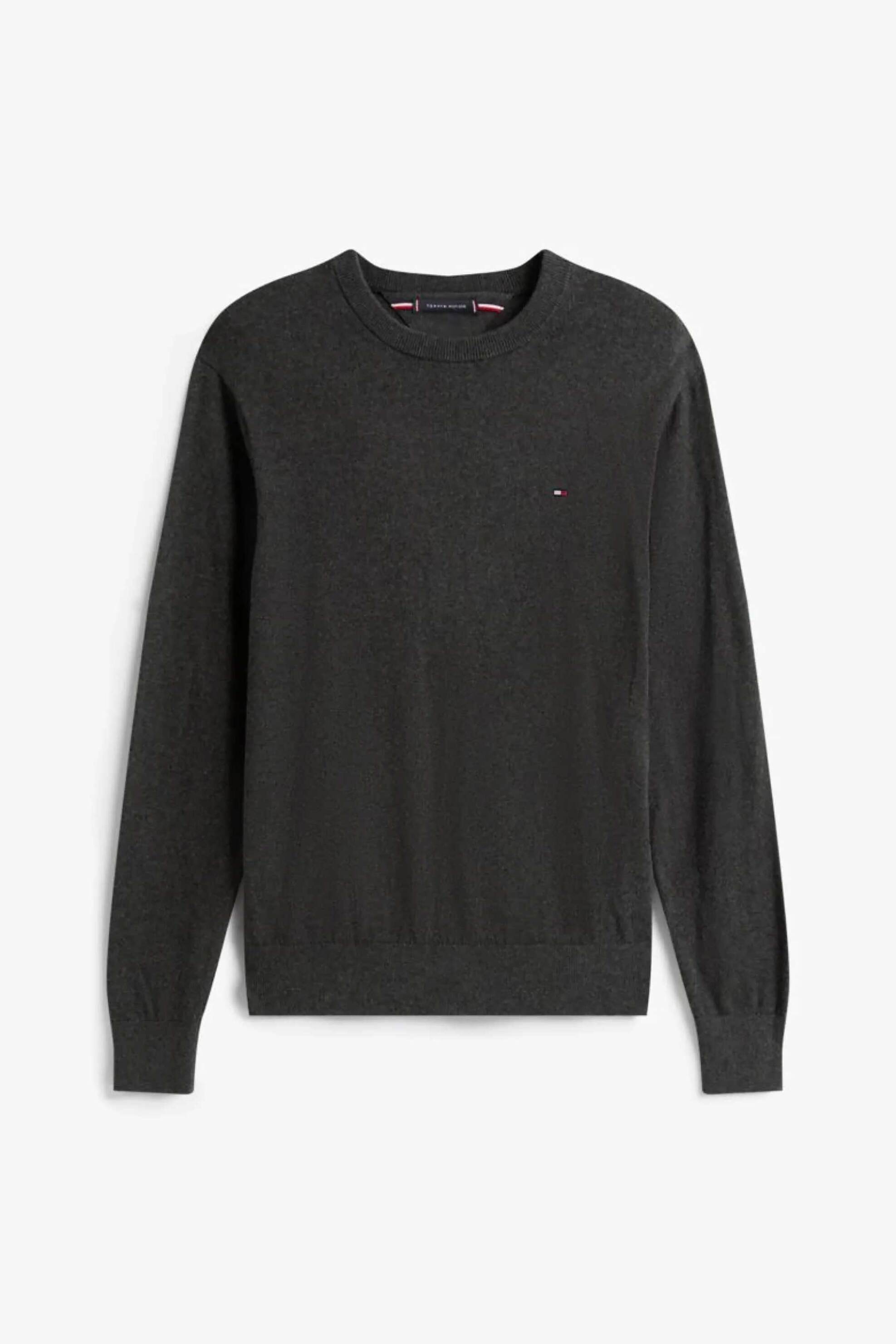 Tommy Hilfiger Ανδρικό Πουλόβερ με Κασμίρι Και Κεντημένο Λογότυπο Regular Fit - Mw0Mw28046 Ανθρακί