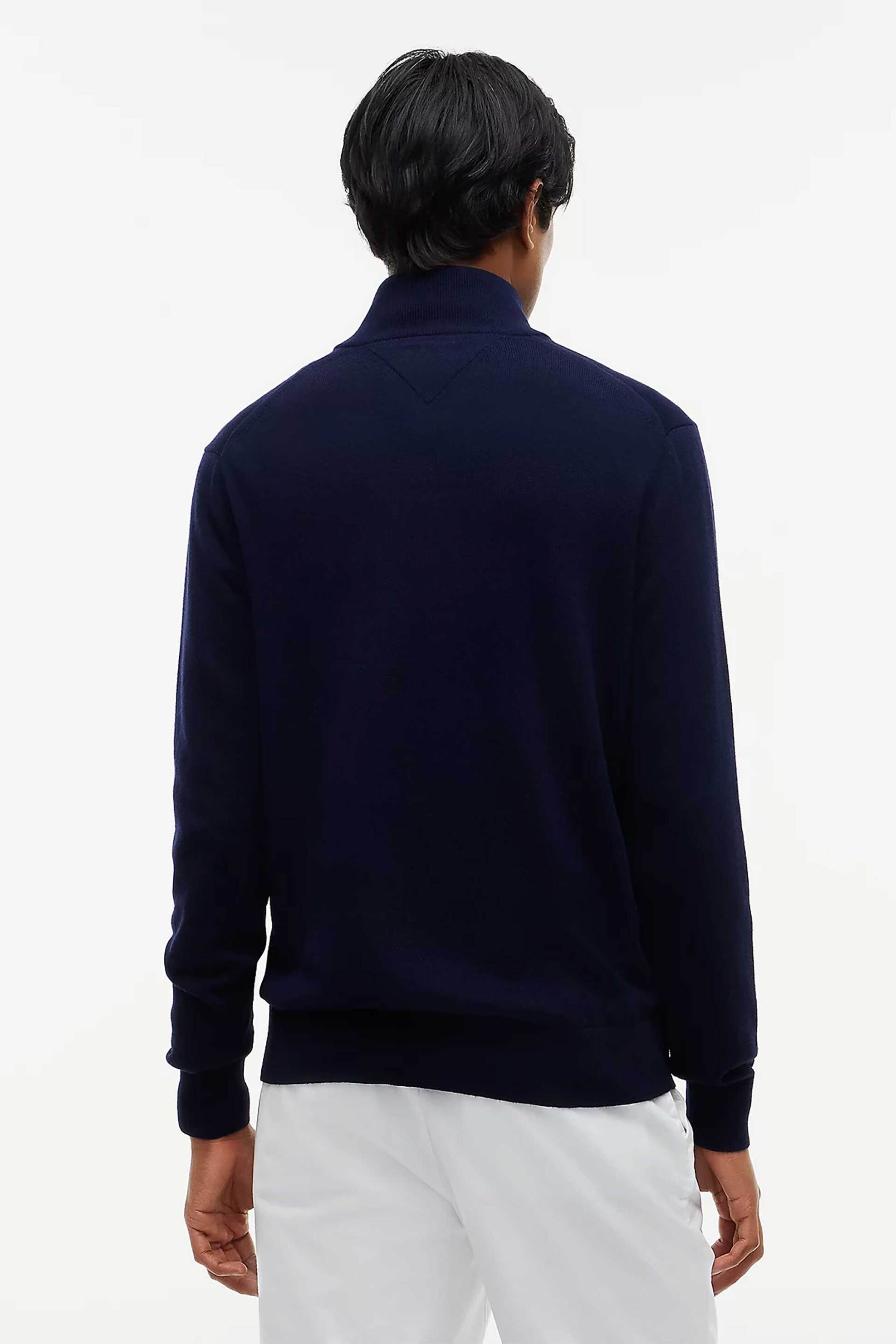 Tommy Hilfiger Ανδρικό Πουλόβερ με Κασμίρι 1 2 Φερμουάρ Και Κεντημένο Λογότυπο Regular Fit - Mw0Mw28049 Σκούρο Μπλε