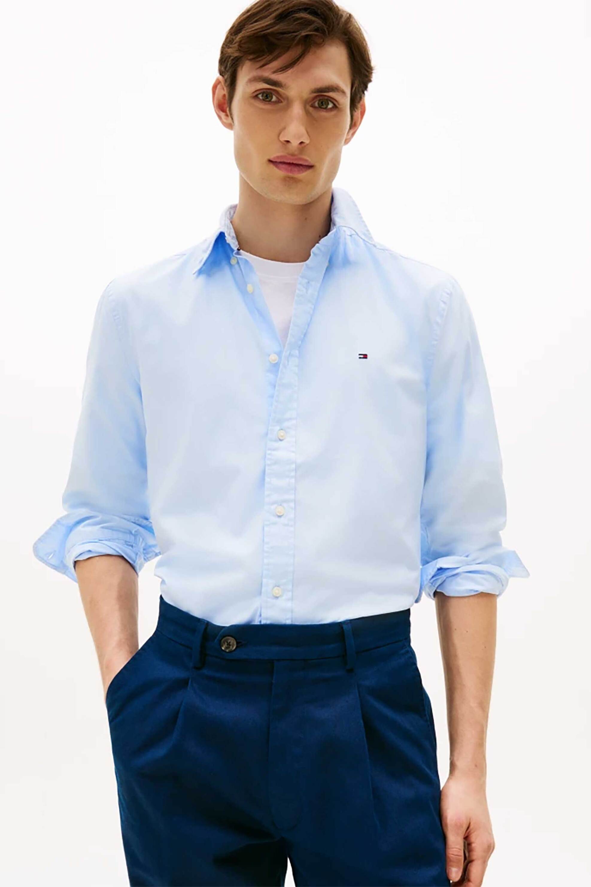 Tommy Hilfiger ανδρικό πουκάμισο button down με κεντημένο λογότυπο Regular Fit - MW0MW39988 Γαλάζιο