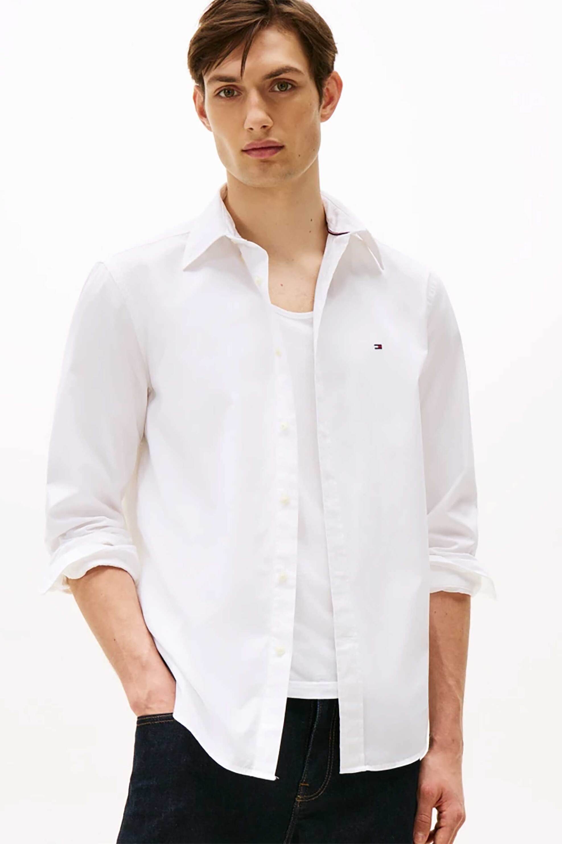Tommy Hilfiger ανδρικό πουκάμισο button down με κεντημένο λογότυπο Regular Fit - MW0MW39988 Λευκό