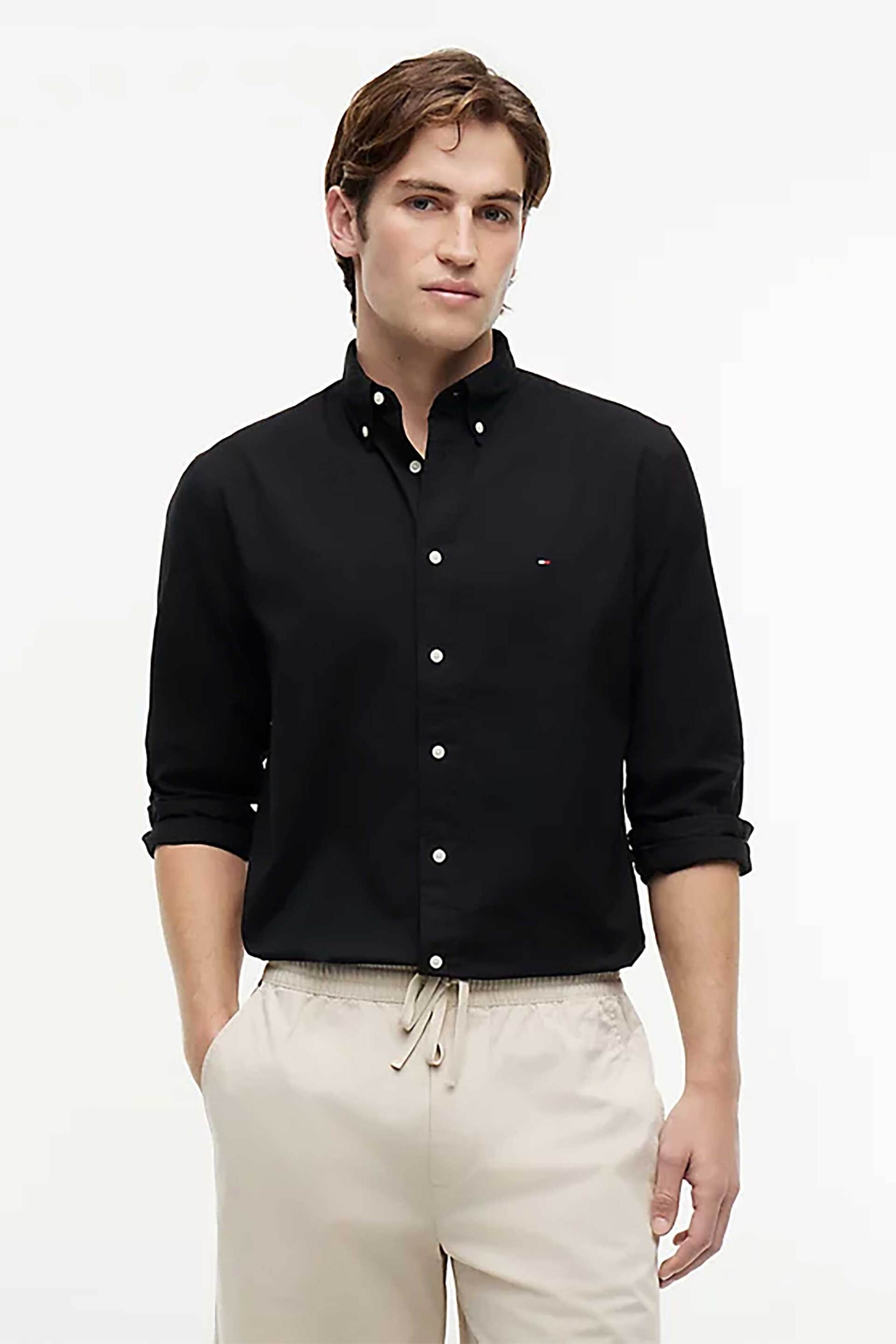 Tommy Hilfiger ανδρικό πουκάμισο button down με κεντημένο λογότυπο Regular Fit - MW0MW39988 Μαύρο