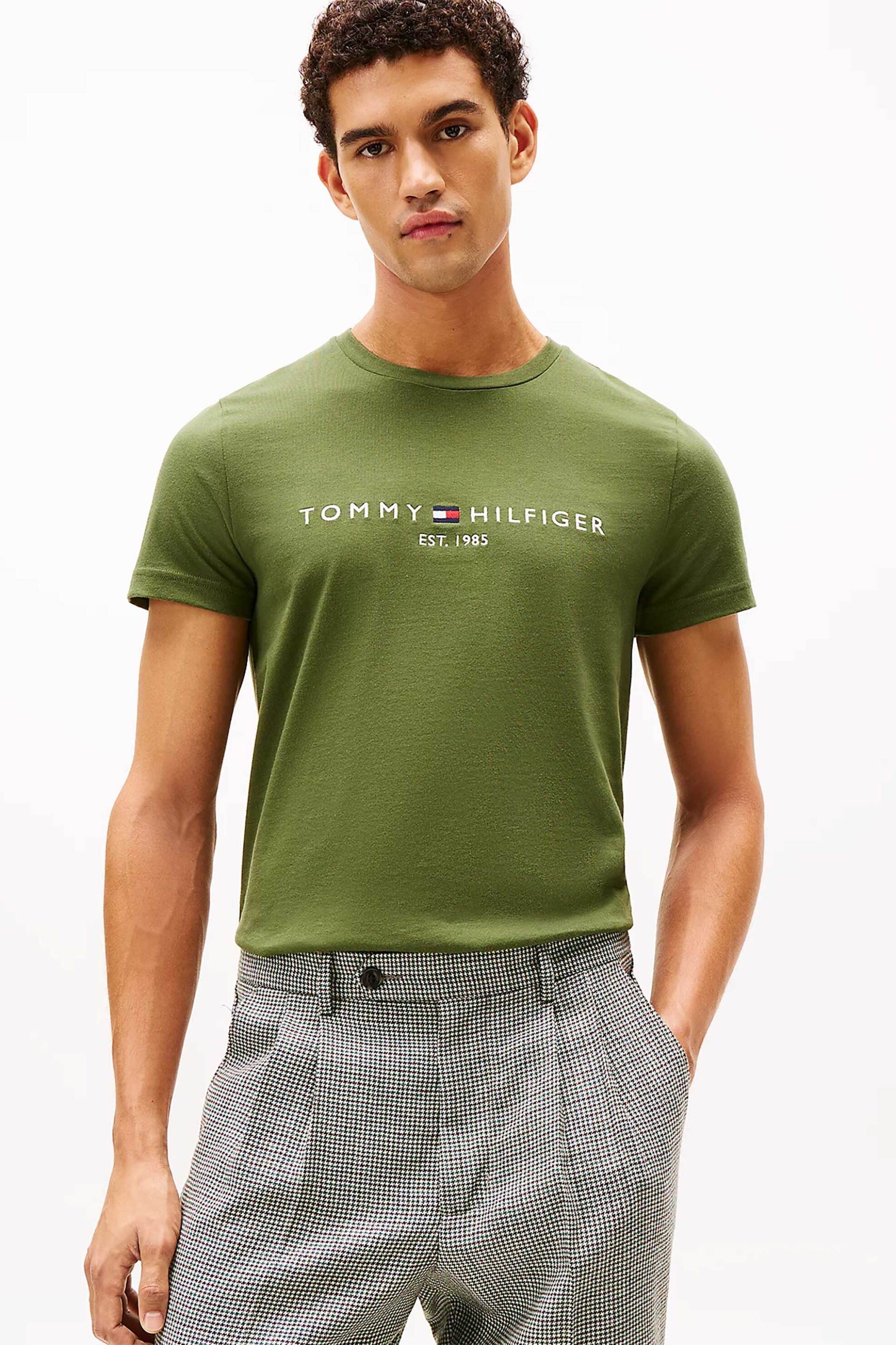 Tommy Hilfiger ανδρικό T-shirt με λογότυπο Slim Fit - MW0MW11797 Λαδί