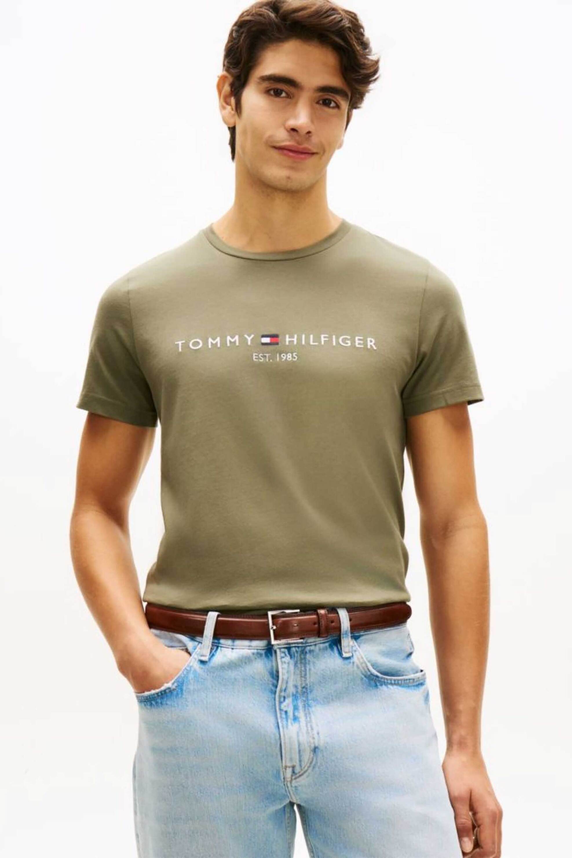 Tommy Hilfiger ανδρικό T-shirt με λογότυπο Slim Fit - MW0MW11797 Χακί