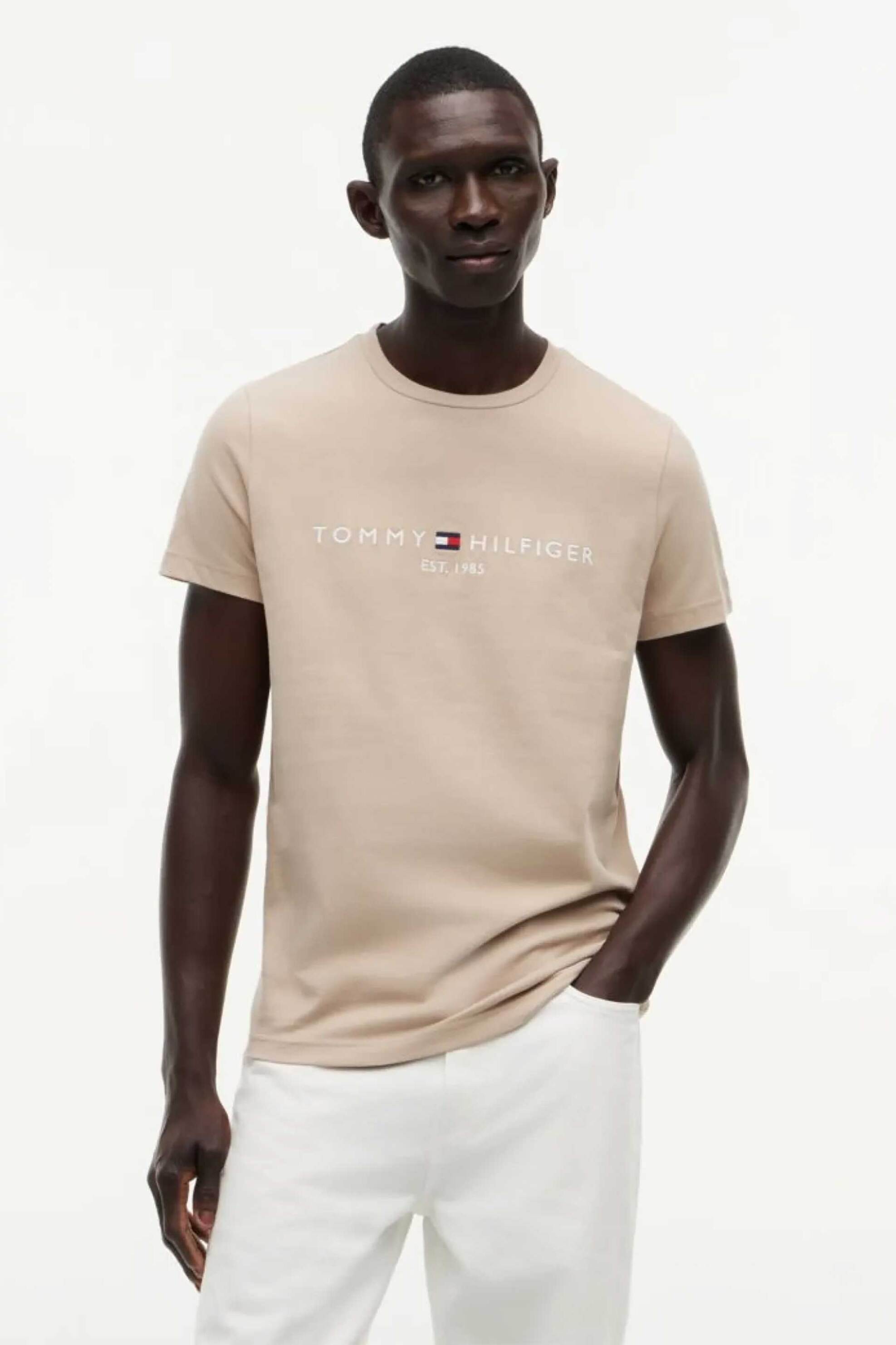 Tommy Hilfiger ανδρικό T-shirt με λογότυπο Slim Fit - MW0MW11797 Καφέ Latte