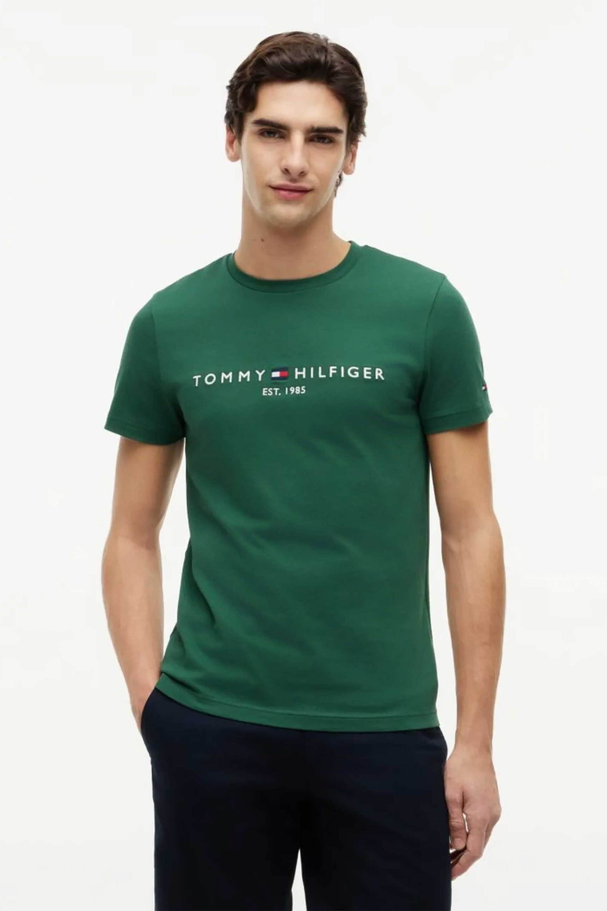 Tommy Hilfiger ανδρικό T-shirt με λογότυπο Slim Fit - MW0MW11797 Πράσινο Σκούρο