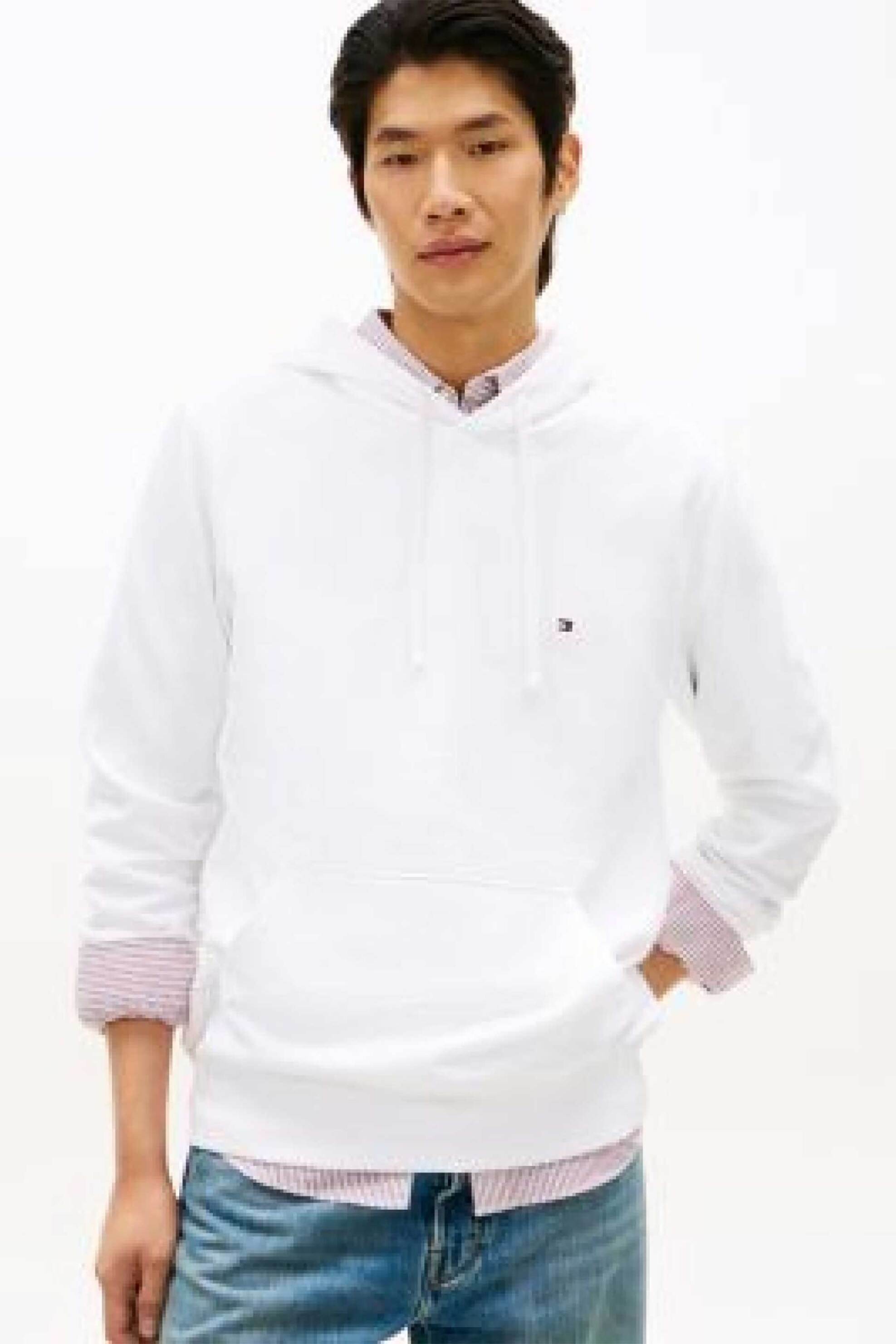 Tommy Hilfiger ανδρική μπλούζα φούτερ με κουκούλα και λογότυπο Regular Fit - MW0MW37235 Λευκό