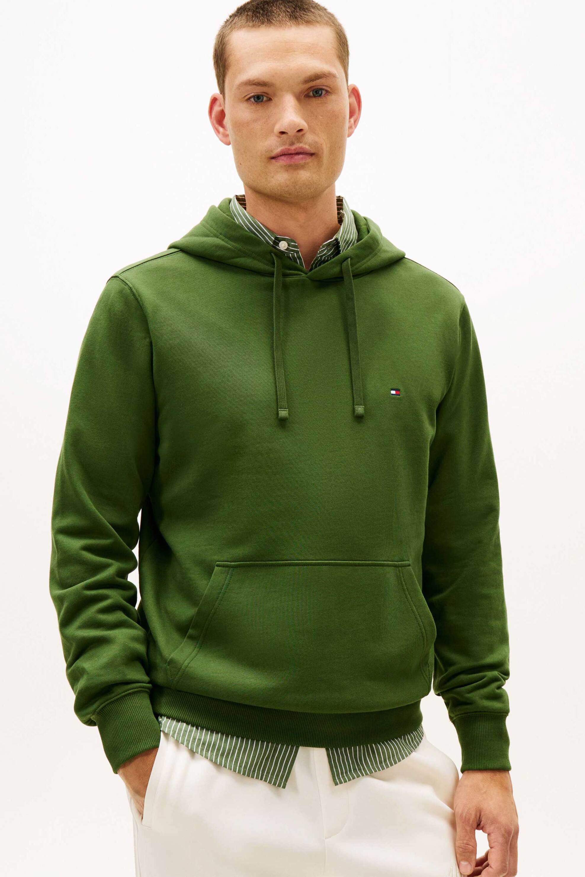 Tommy Hilfiger ανδρική μπλούζα φούτερ με κουκούλα και λογότυπο Regular Fit - MW0MW37235 Λαδί