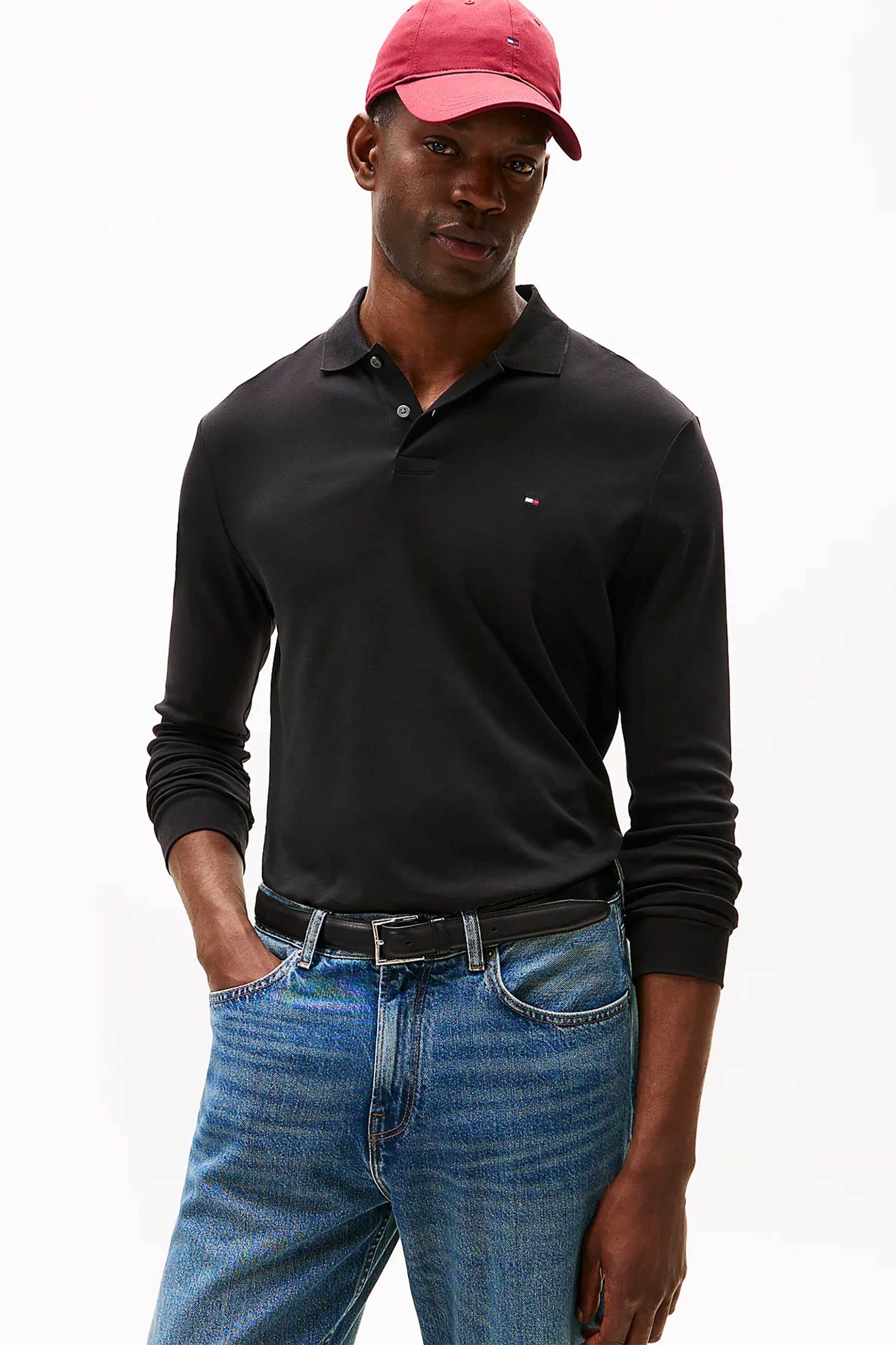 Tommy Hilfiger ανδρική μπλούζα πόλο με κεντημένο logo flag Regular Fit - MW0MW37317 Μαύρο