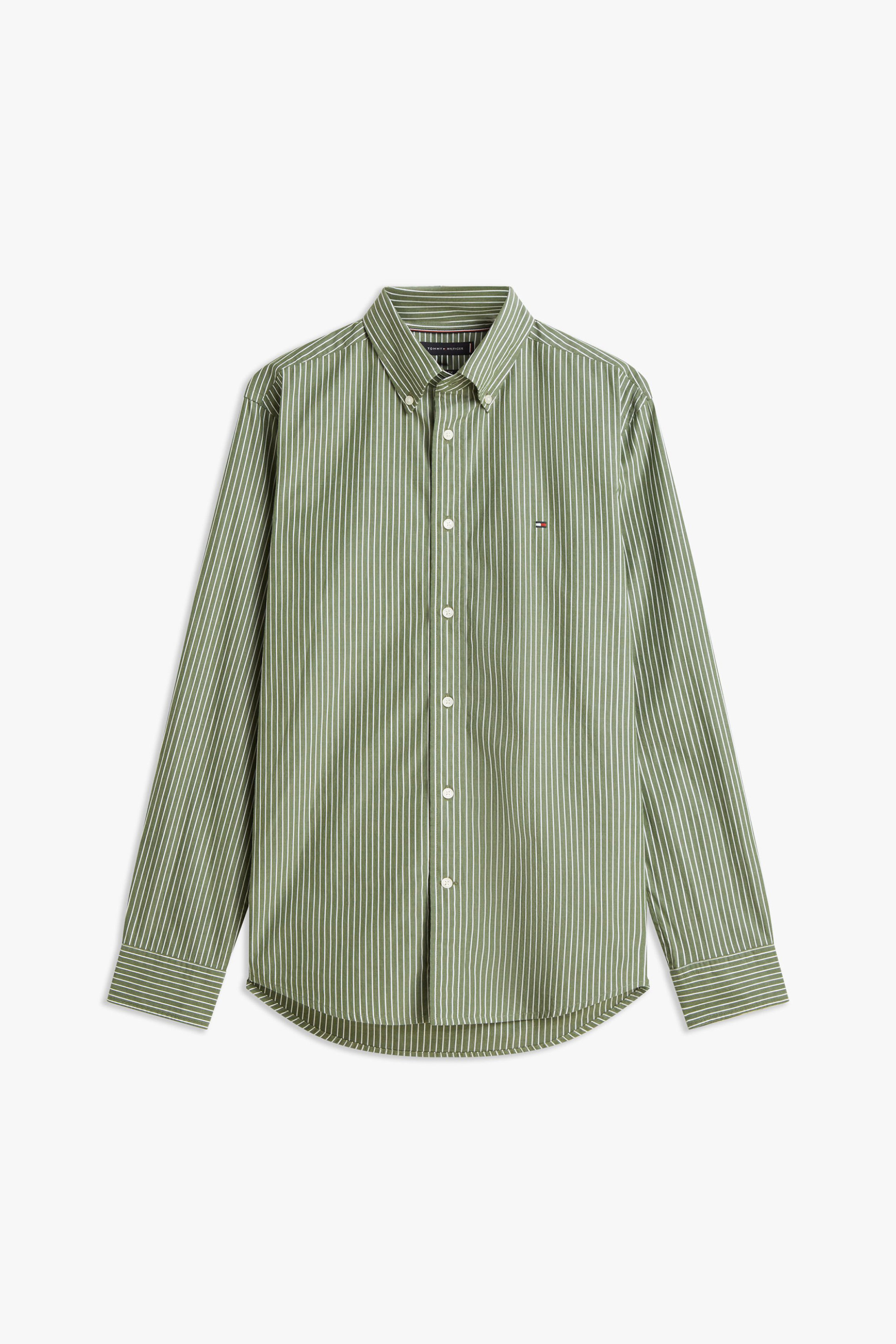 Tommy Hilfiger Ανδρικό Πουκάμισο Button Down με Ριγέ Σχέδιο Και Κεντημένο Logo Flag Regular Fit - Mw0Mw41399 Πράσινο