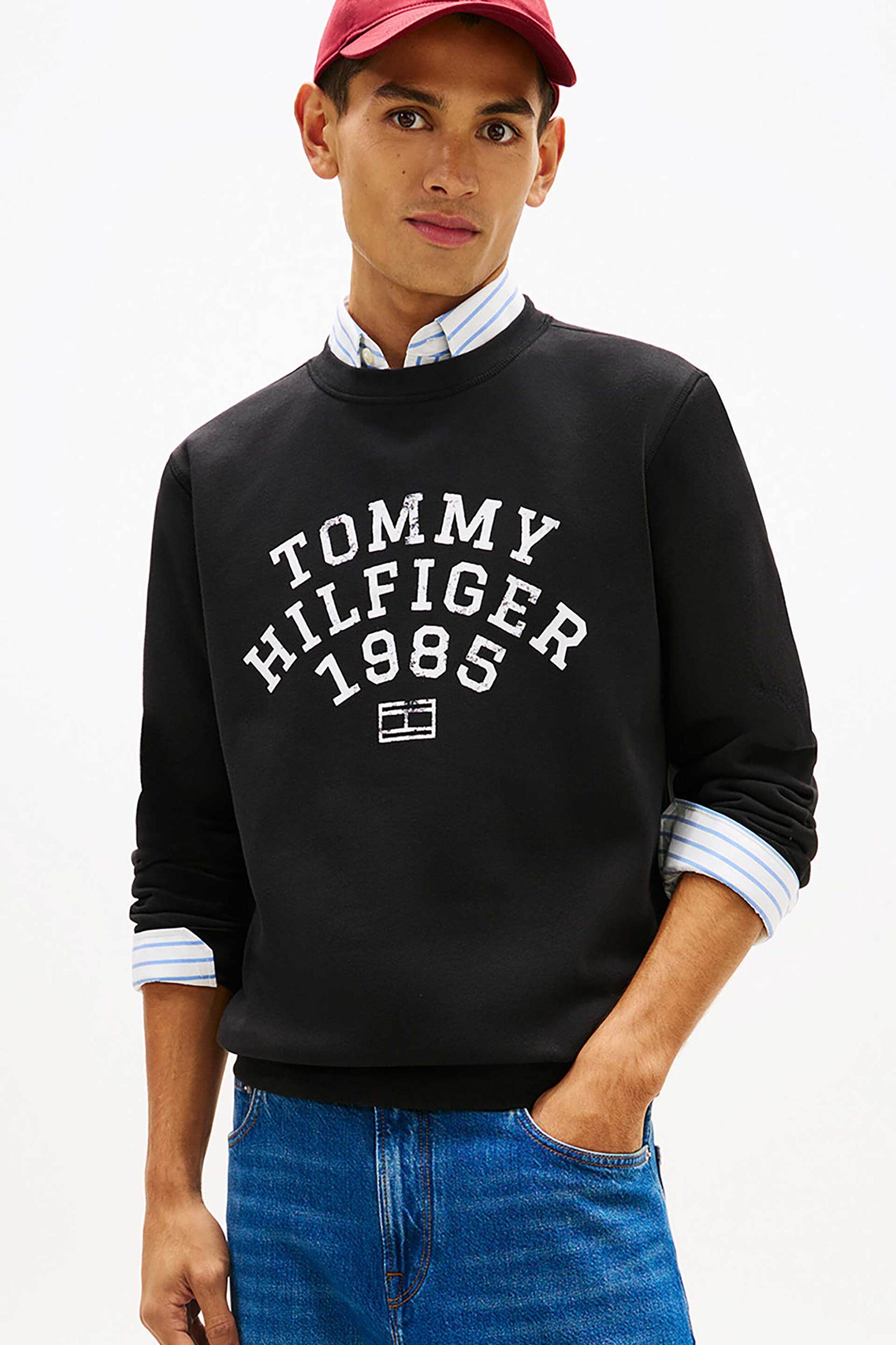 Tommy Hilfiger ανδρική μπλούζα φούτερ με λογότυπο Regular Fit - MW0MW41426 Μαύρο