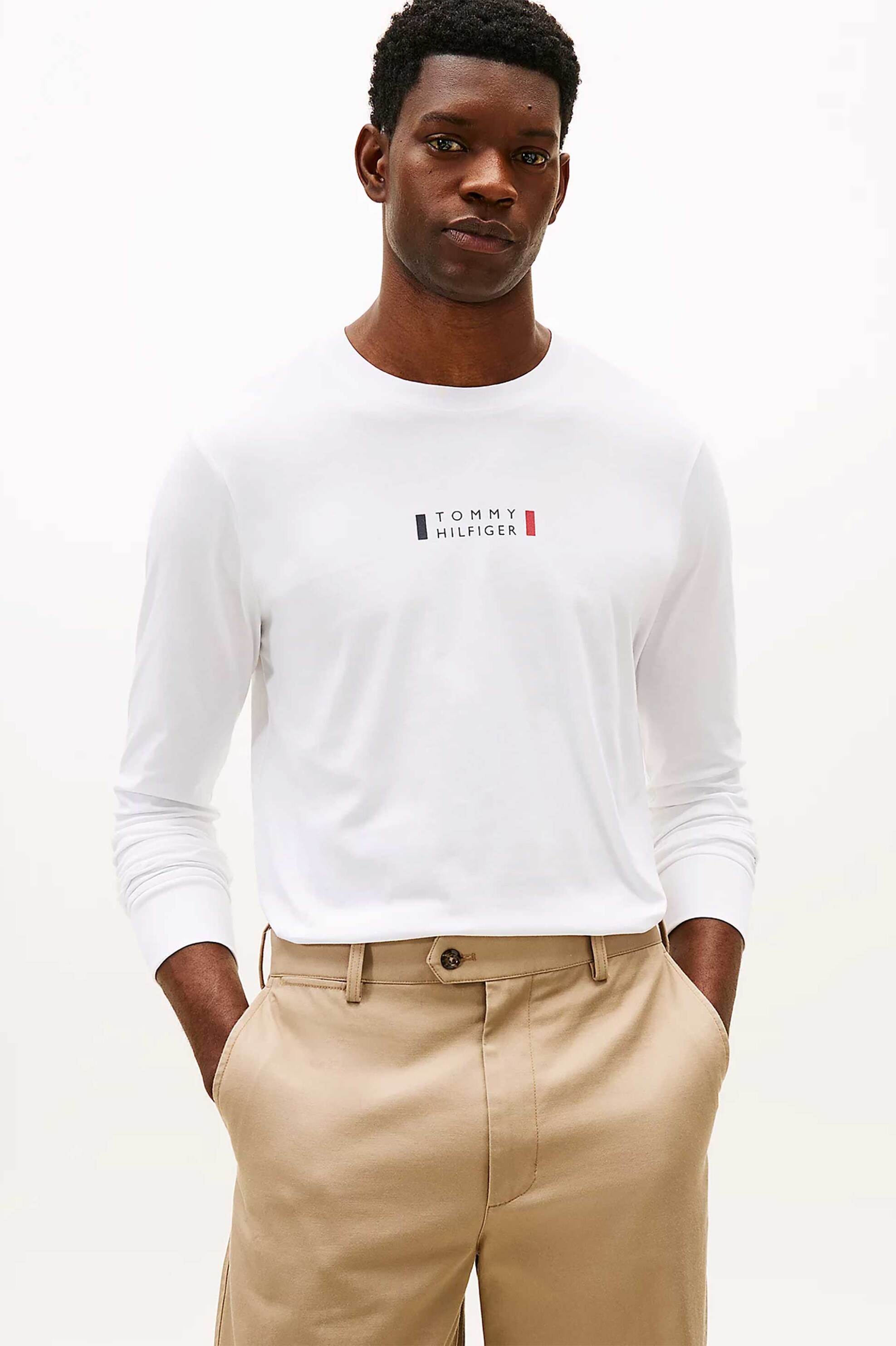 Tommy Hilfiger ανδρική μακρυμάνικη μπλούζα με logo print Regular Fit - MW0MW41454 Λευκό