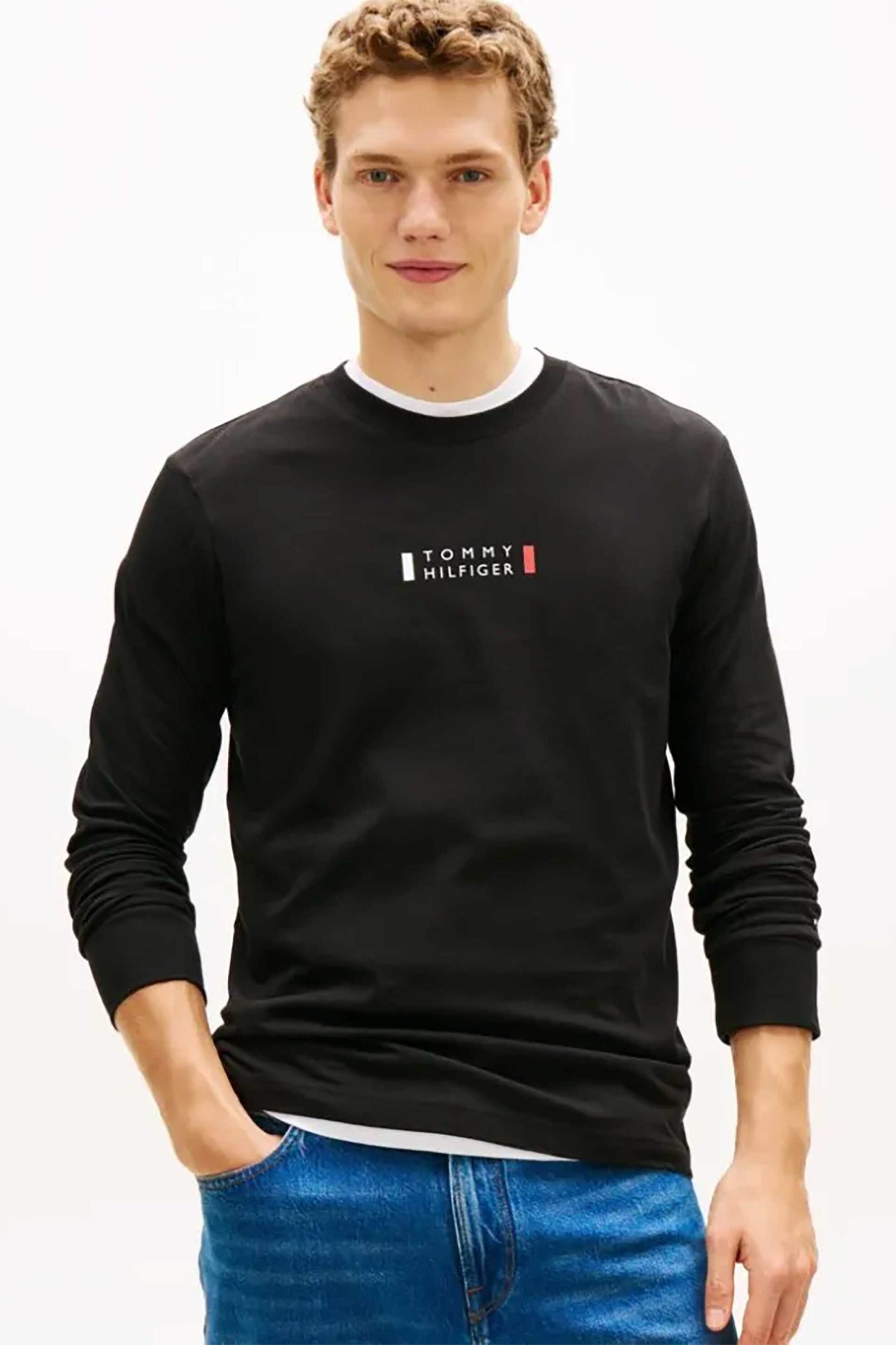 Tommy Hilfiger ανδρική μακρυμάνικη μπλούζα με logo print Regular Fit - MW0MW41454 Μαύρο