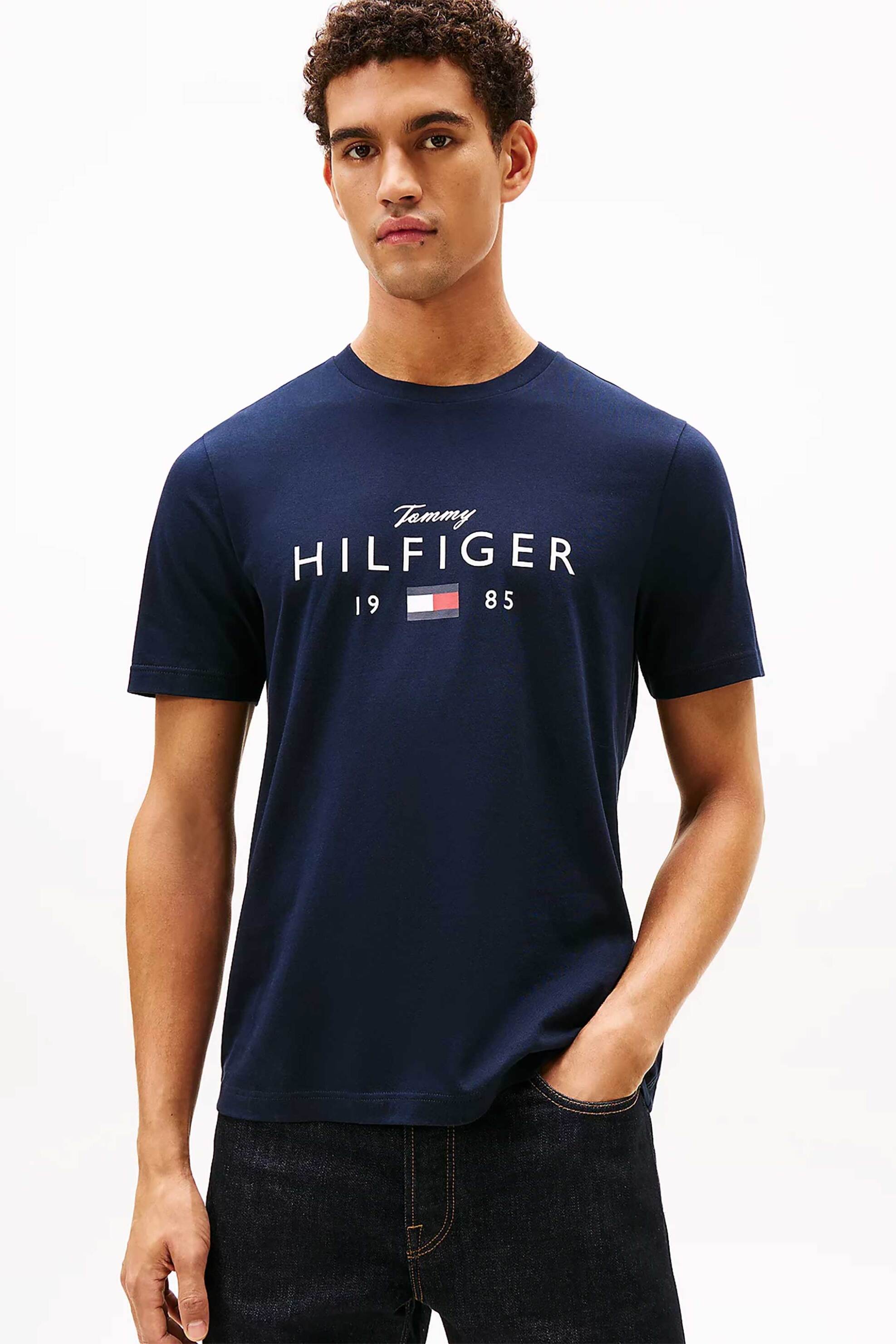 Tommy Hilfiger ανδρικό T-shirt με logo print Regular Fit - MW0MW41455 Μπλε Σκούρο