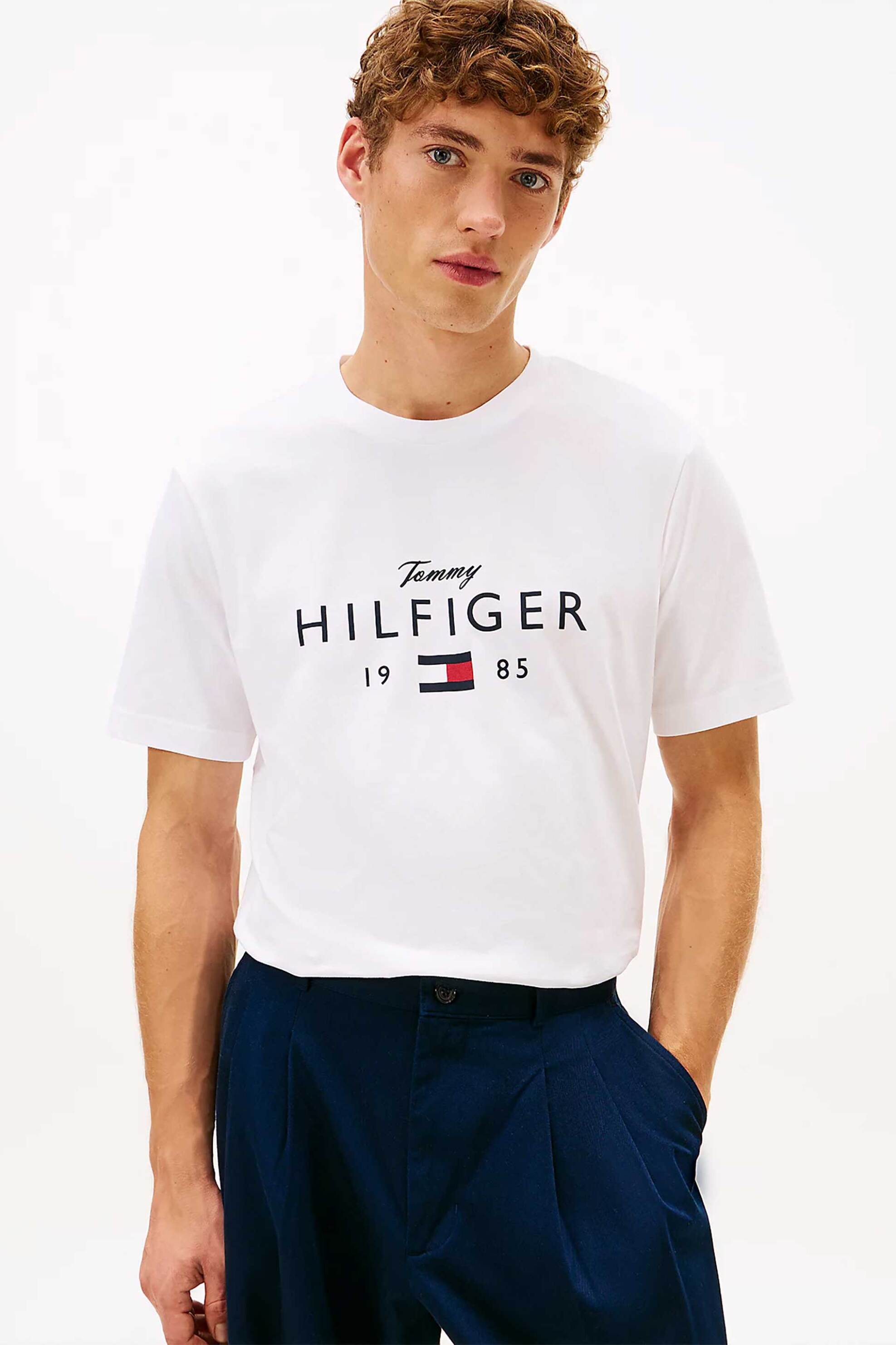 Tommy Hilfiger ανδρικό T-shirt με logo print Regular Fit - MW0MW41455 Λευκό