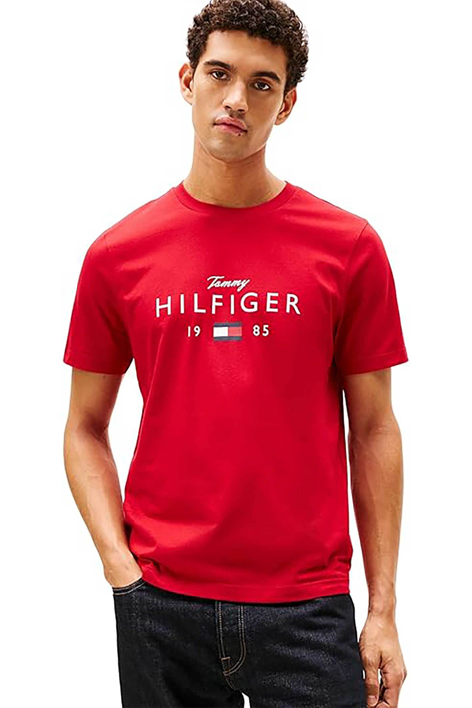 Tommy Hilfiger ανδρικό T-shirt με logo print Regular Fit - MW0MW41455 Κόκκινο