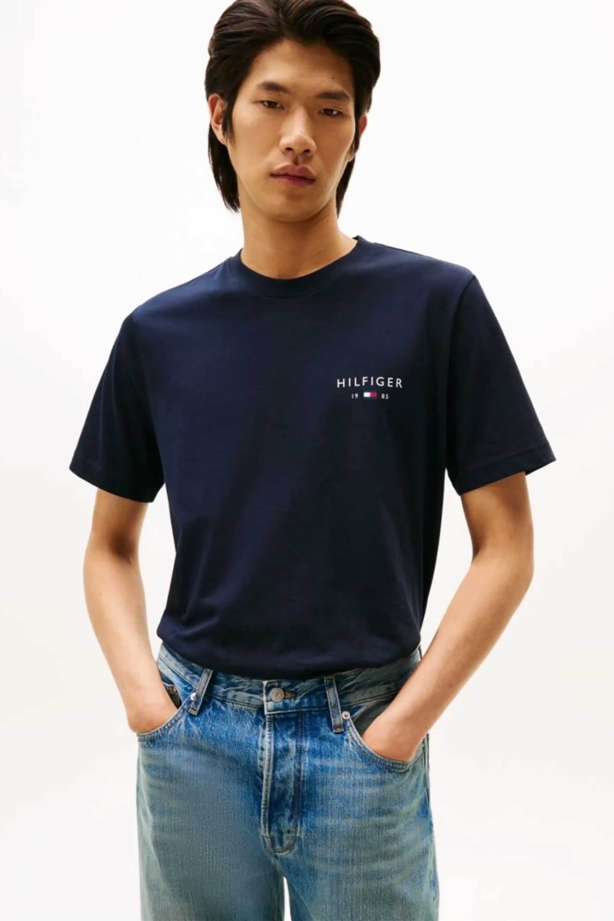 Tommy Hilfiger ανδρικό T-shirt με logo print Regular Fit - MW0MW41456 Μπλε Σκούρο