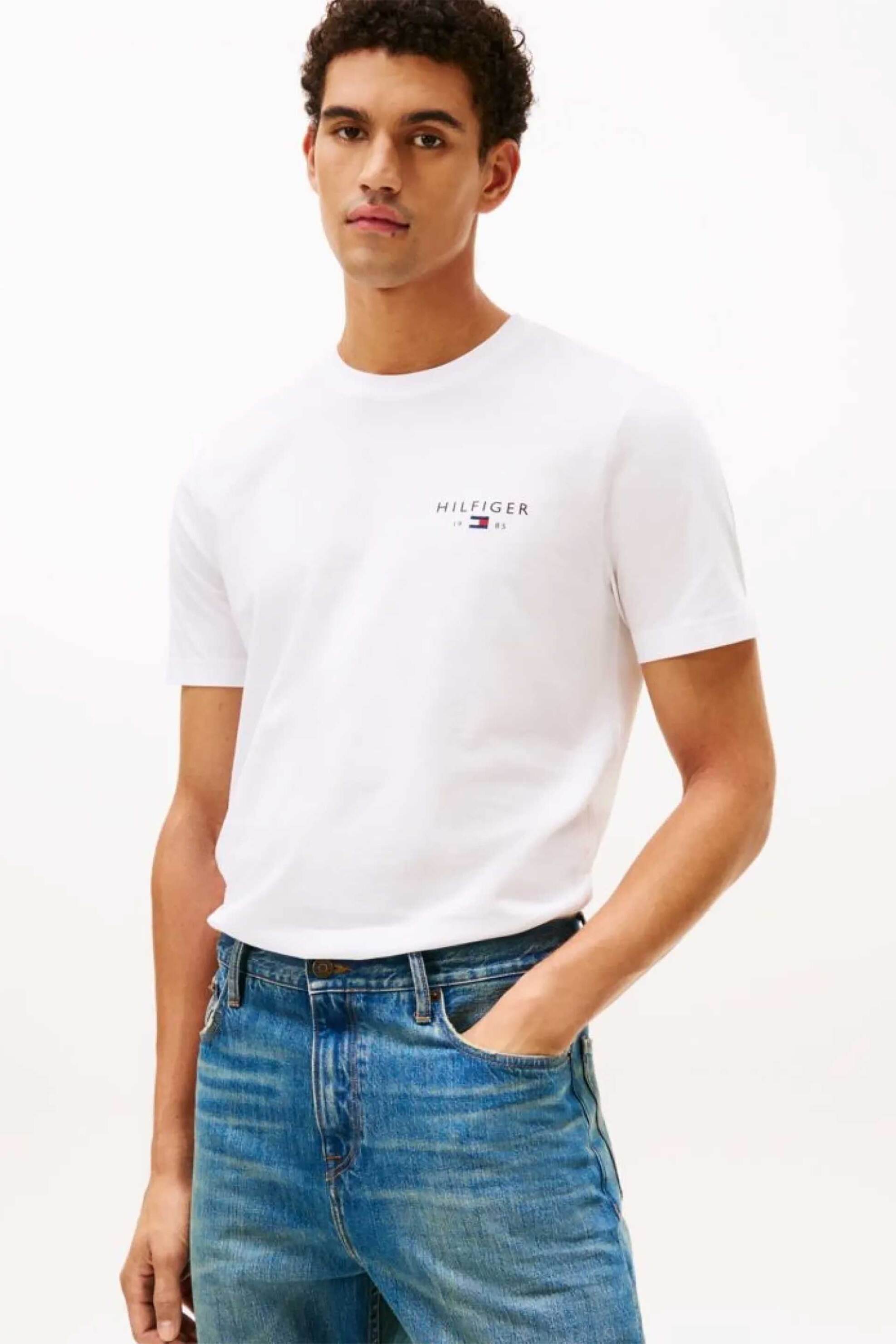 Tommy Hilfiger ανδρικό T-shirt με logo print Regular Fit - MW0MW41456 Λευκό