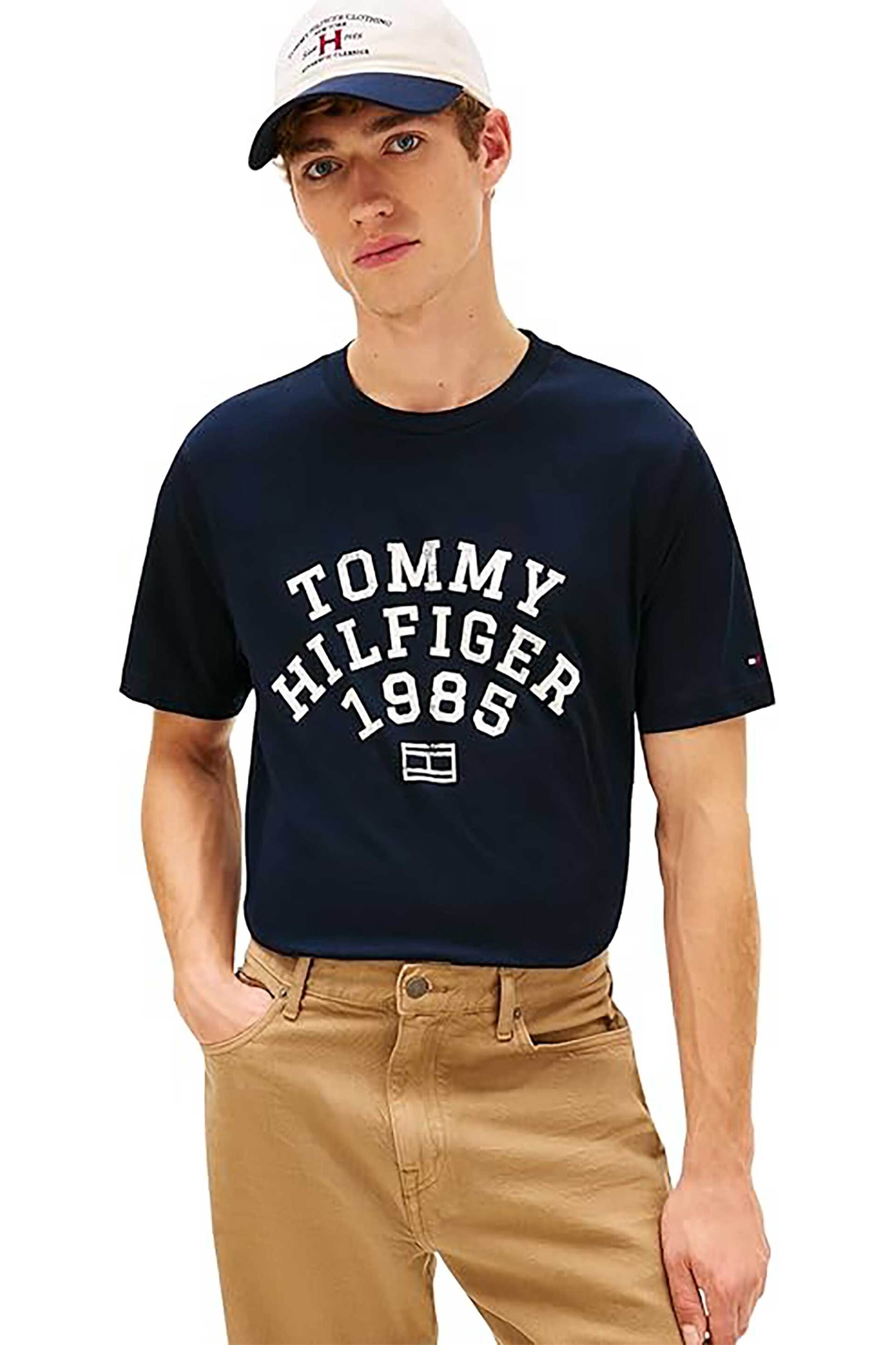 Tommy Hilfiger ανδρικό T-shirt με logo print Regular Fit - MW0MW41470 Μπλε Σκούρο