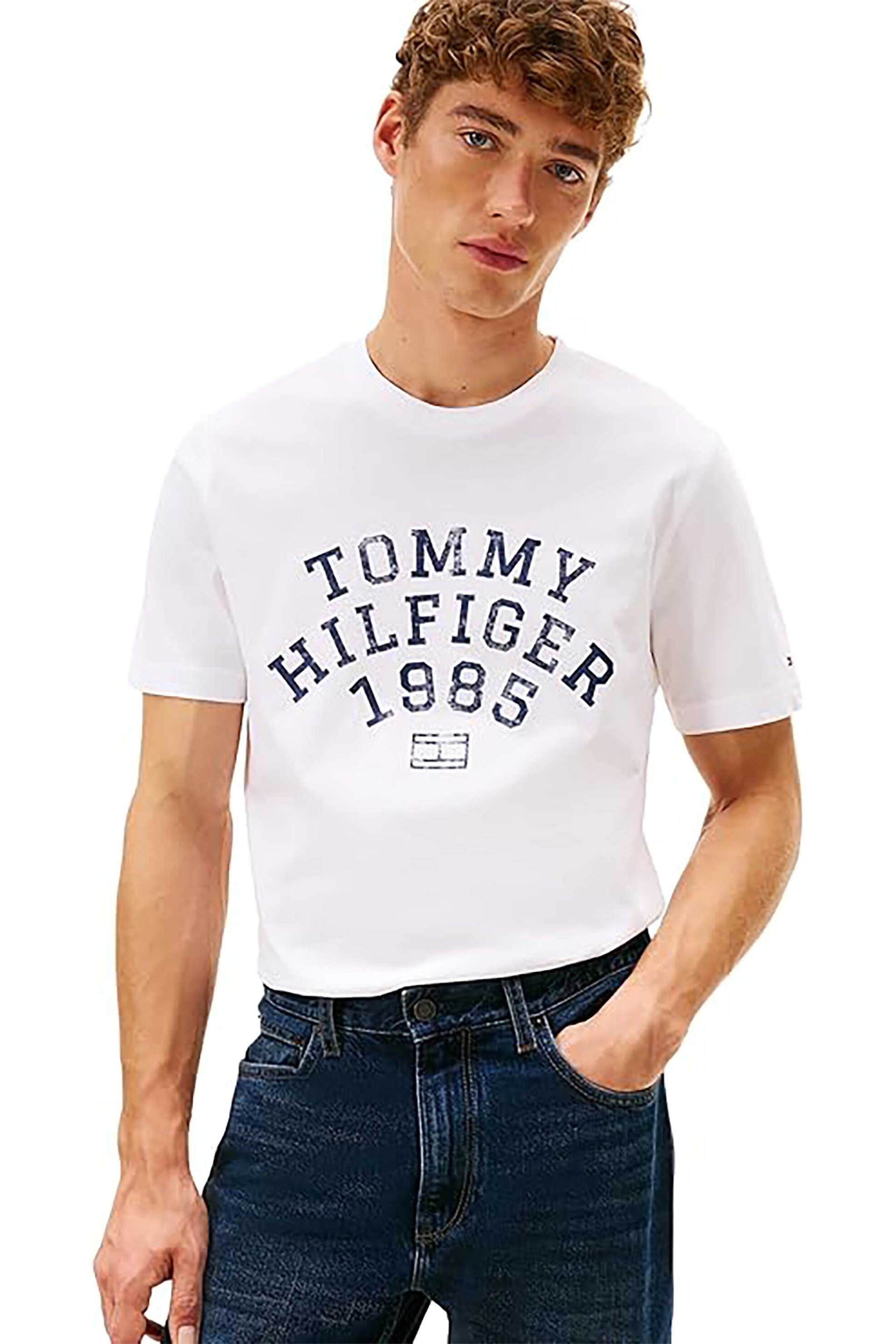 Tommy Hilfiger ανδρικό T-shirt με logo print Regular Fit - MW0MW41470 Λευκό