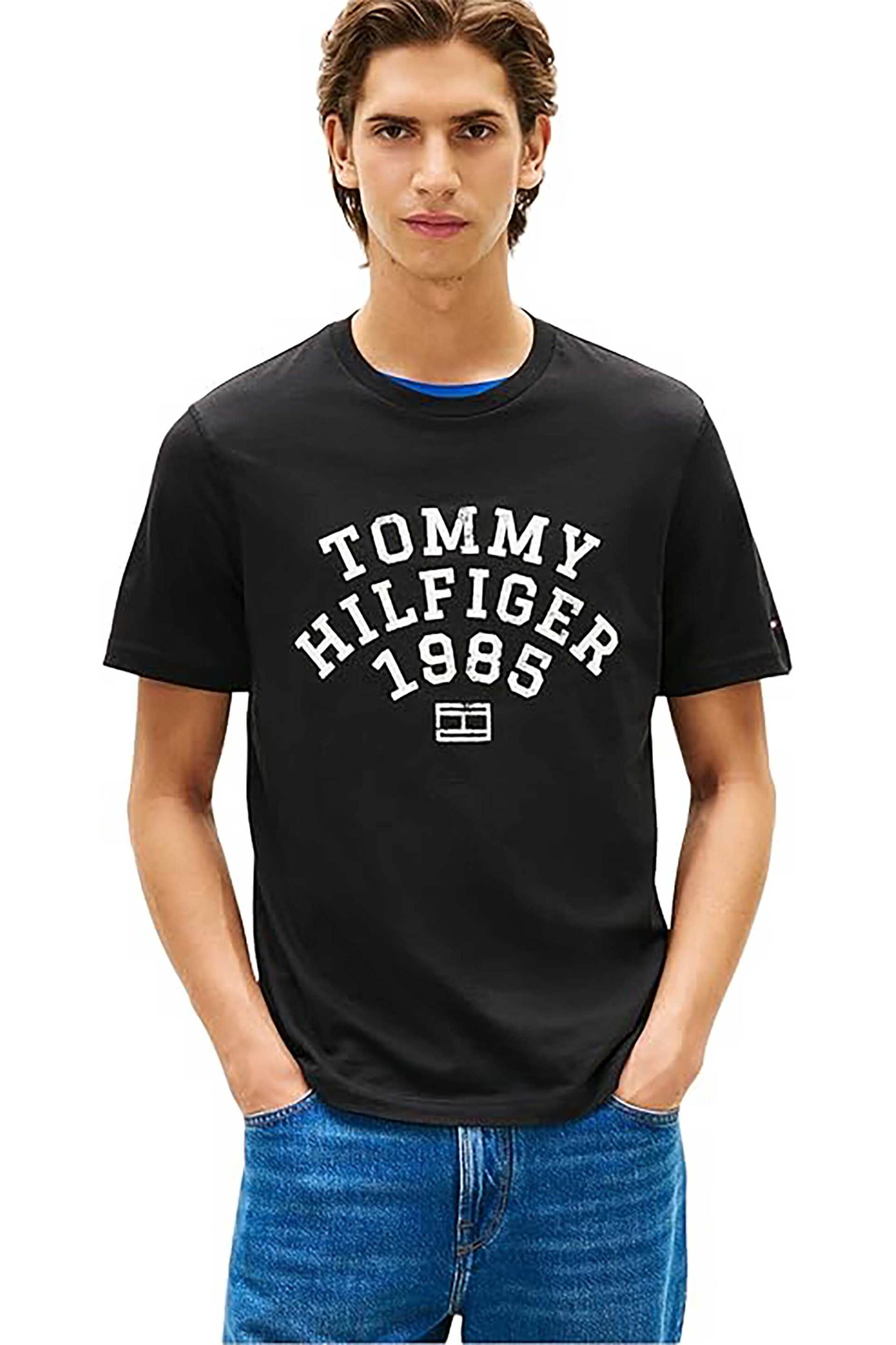 Tommy Hilfiger ανδρικό T-shirt με logo print Regular Fit - MW0MW41470 Μαύρο