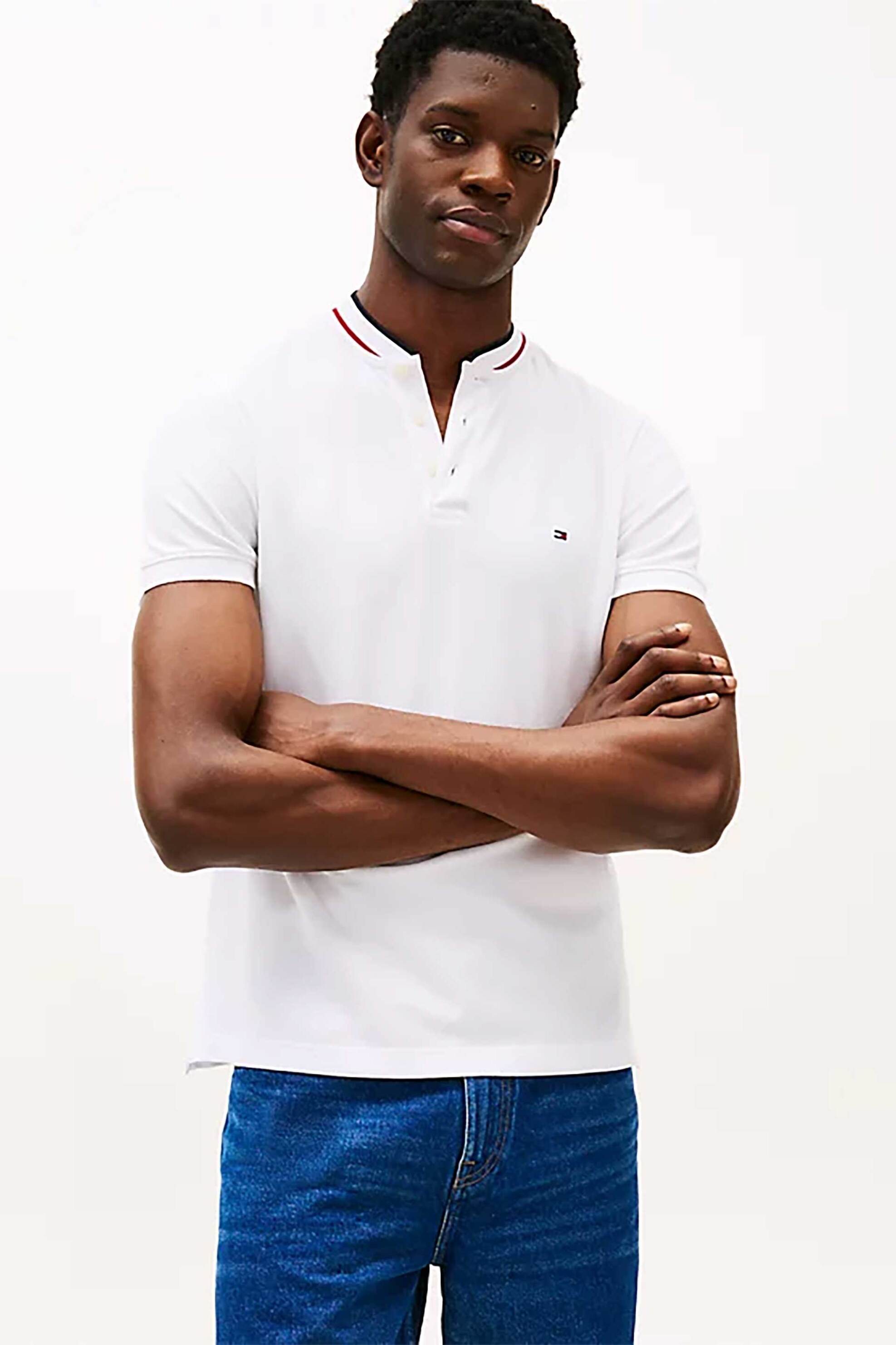 Tommy Hilfiger ανδρική μπλούζα πόλο με κεντημένο logo flag Slim Fit - MW0MW34752 Λευκό