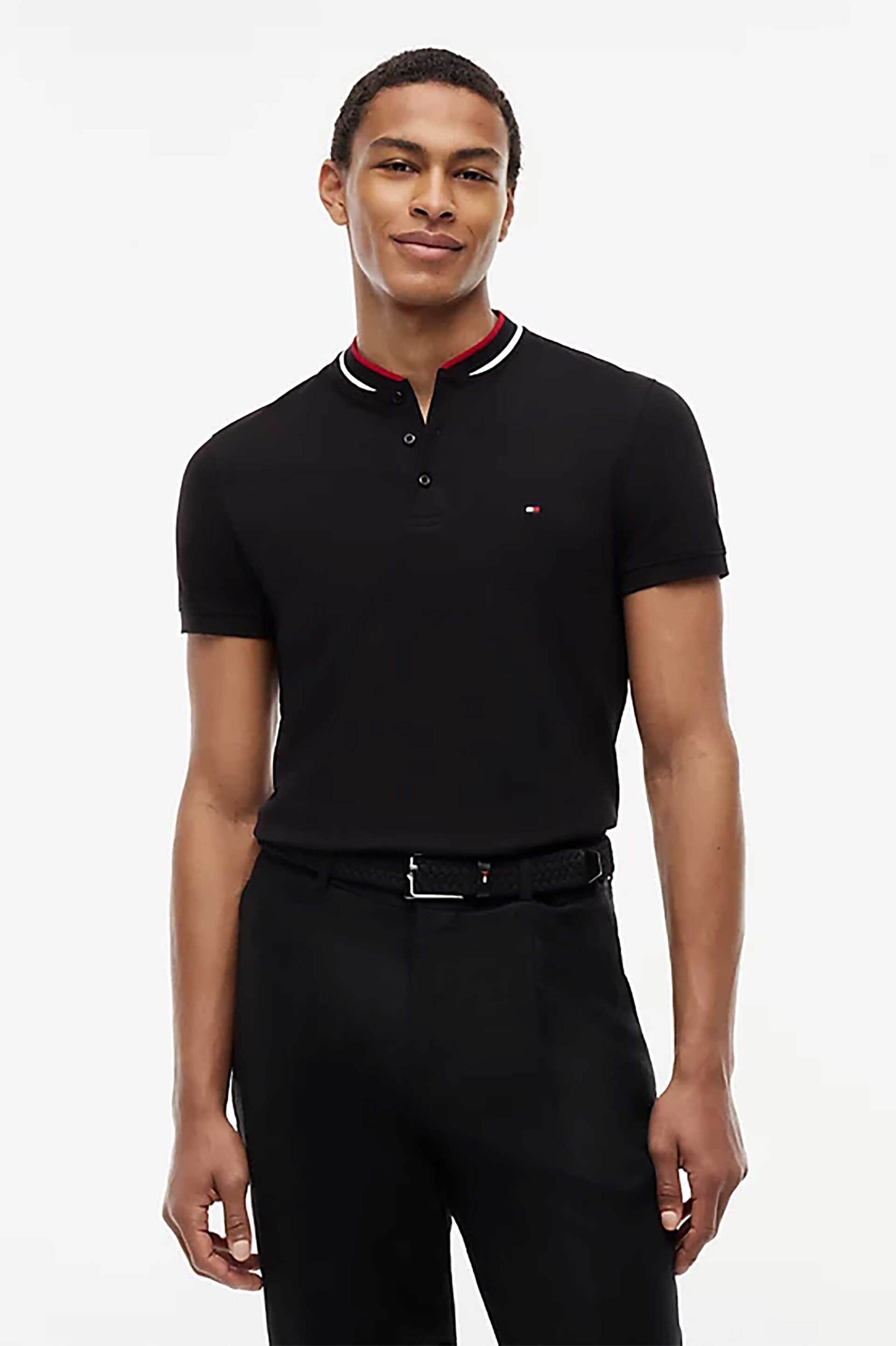 Tommy Hilfiger ανδρική μπλούζα πόλο με κεντημένο logo flag Slim Fit - MW0MW34752 Μαύρο