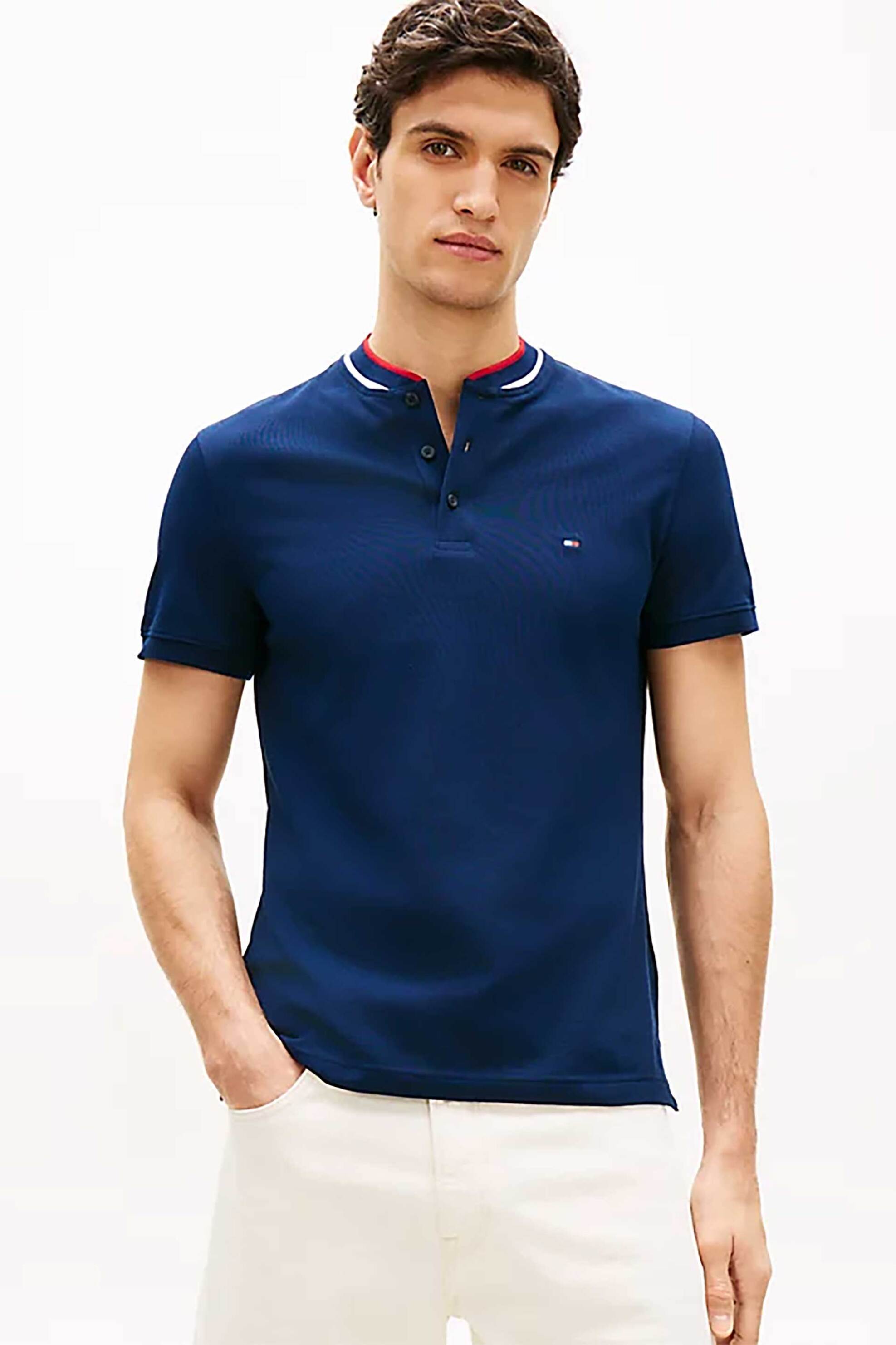 Tommy Hilfiger ανδρική μπλούζα πόλο με κεντημένο logo flag Slim Fit - MW0MW34752 Μπλε Navy